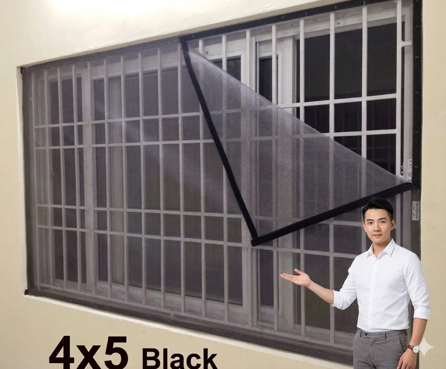Image of RKC 4x5 Ft Black Mosquito Net for Window with Self-Adhesive Hook & Loop Tape HDPE - High Density Poly Ethylene Adults Mosquito Net (Black, Frame Hung)