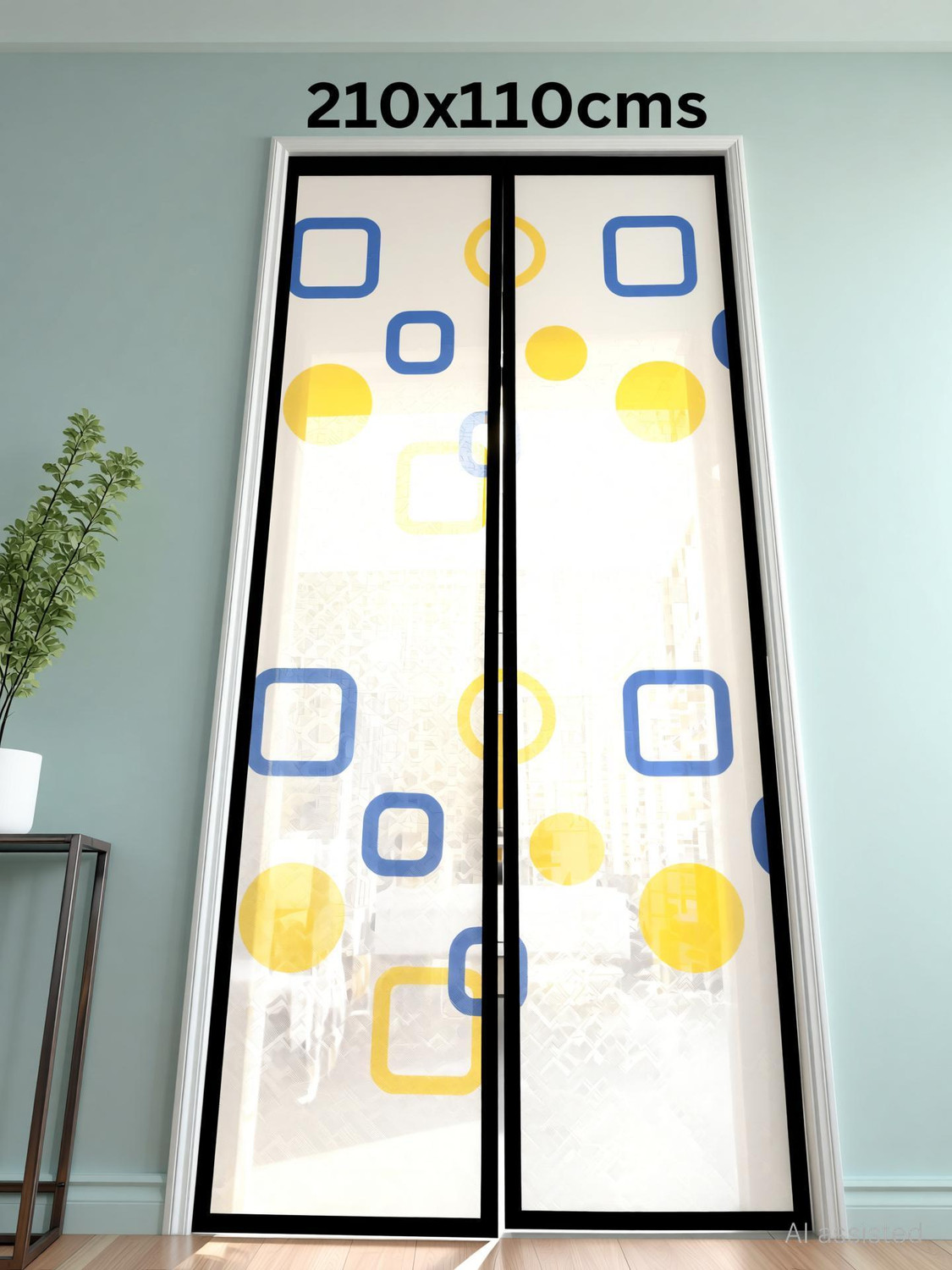 Image of TurtleGrip Magnetic AC Door Curtain- Insulated Thermal Cover, Printed Design,Auto Closing HDPE - High Density Poly Ethylene Washable Adults Mosquito Net