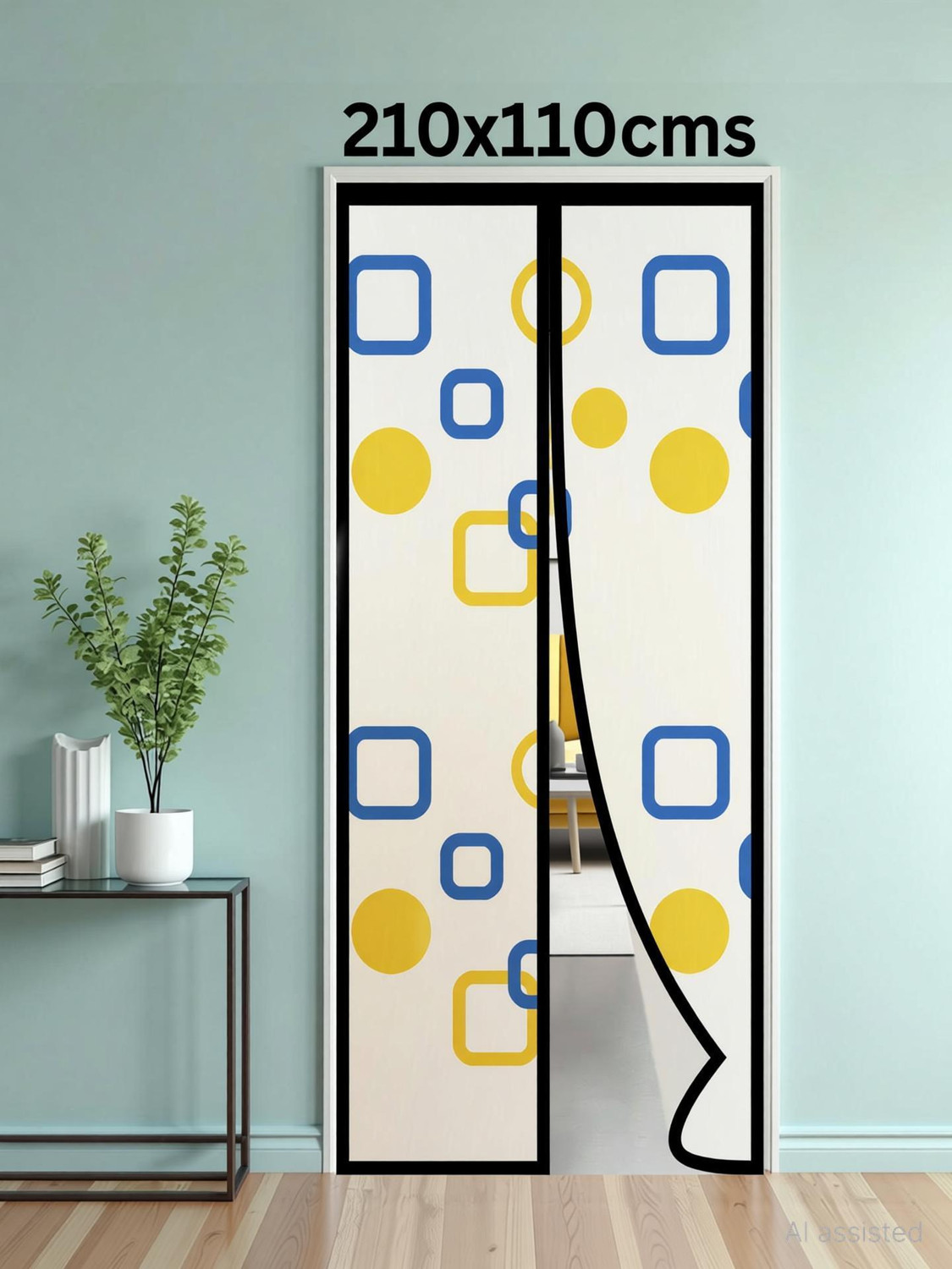 Image of TurtleGrip Magnetic AC Door Curtain- Insulated Thermal Cover, Printed Design,Auto Closing HDPE - High Density Poly Ethylene Washable Adults Mosquito Net