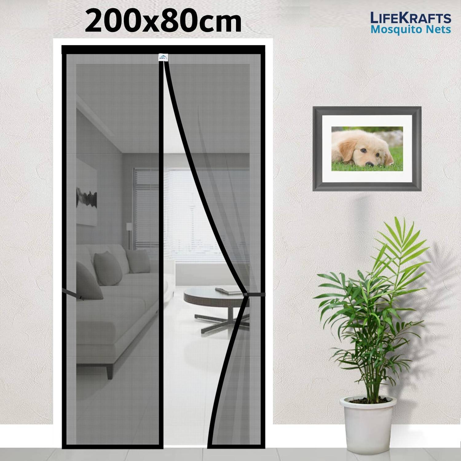 Lifekrafts 120 GSM Fiberglass Magnetic Door Fibre Washable Adults Mosquito Net