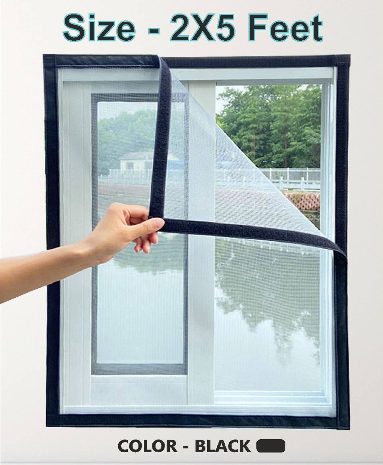 Auranest Window Mosquito Net Pre Stiched with Adhesive Hook & Loop Tape Polyester Washable Adults Mosquito Net