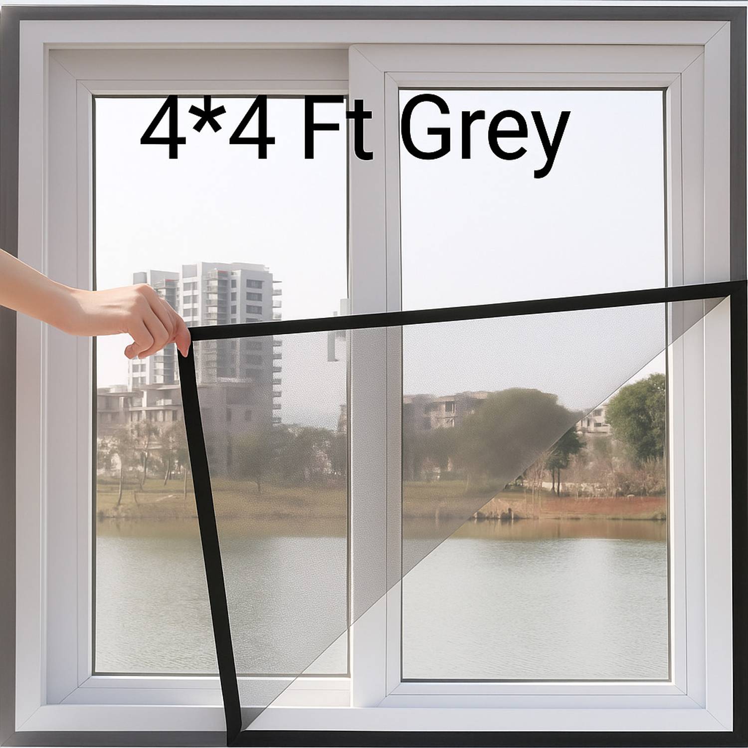 BLEMY 4x4 Ft Grey Net with Self-Adhesive Hook & Loop Reusable Insect Protection Mesh HDPE - High Density Poly Ethylene Washable Adults Mosquito Net