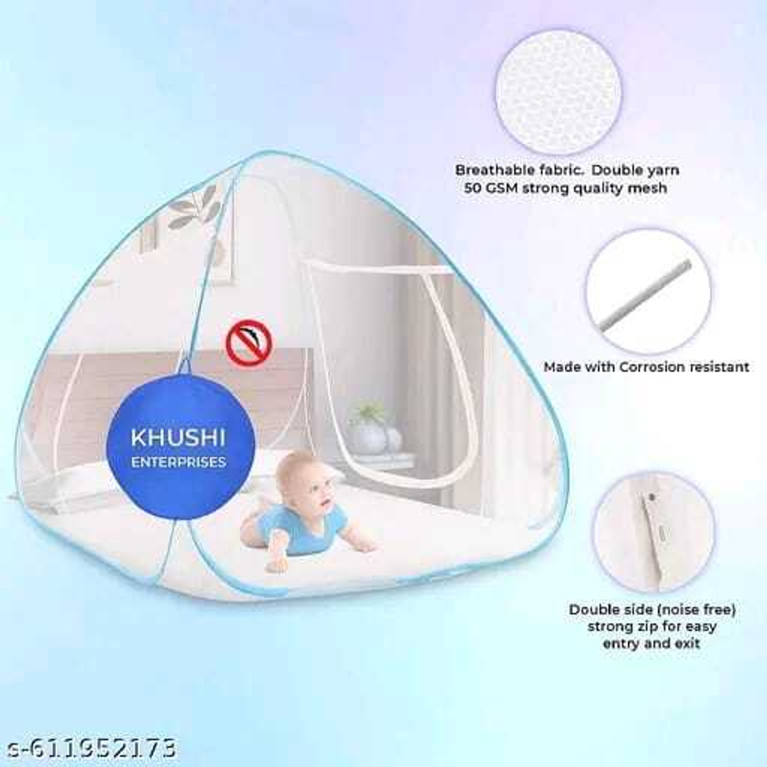 Image of SK Online Services SKY BLUE DOUBLE BAD MOSQUITO NET Polyester Washable Adults Mosquito Net