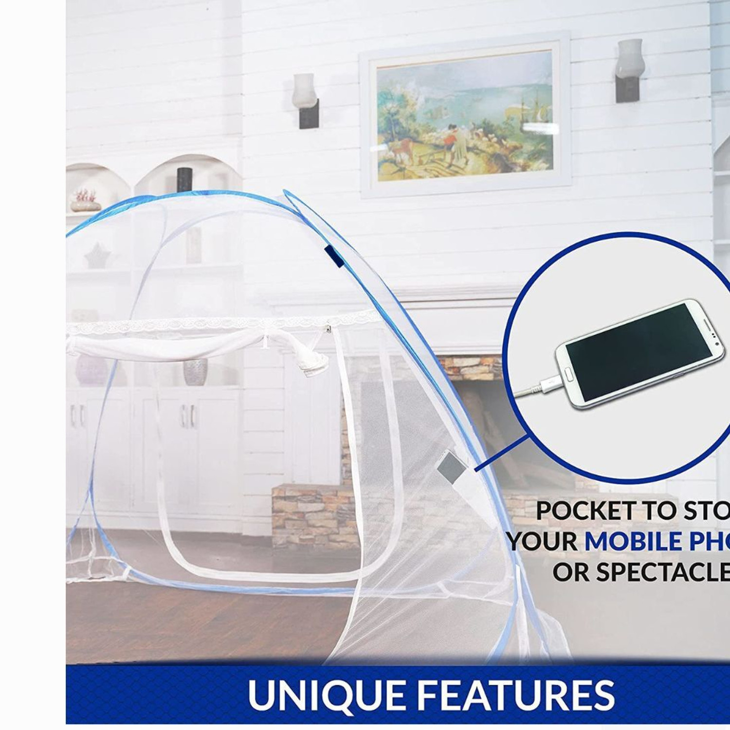 Image of didhiti BLUE mosquito net 5x6 size bed mosquito net for bed queen size 5 /6 mosquitoes Polyester Washable Adults Mosquito Net