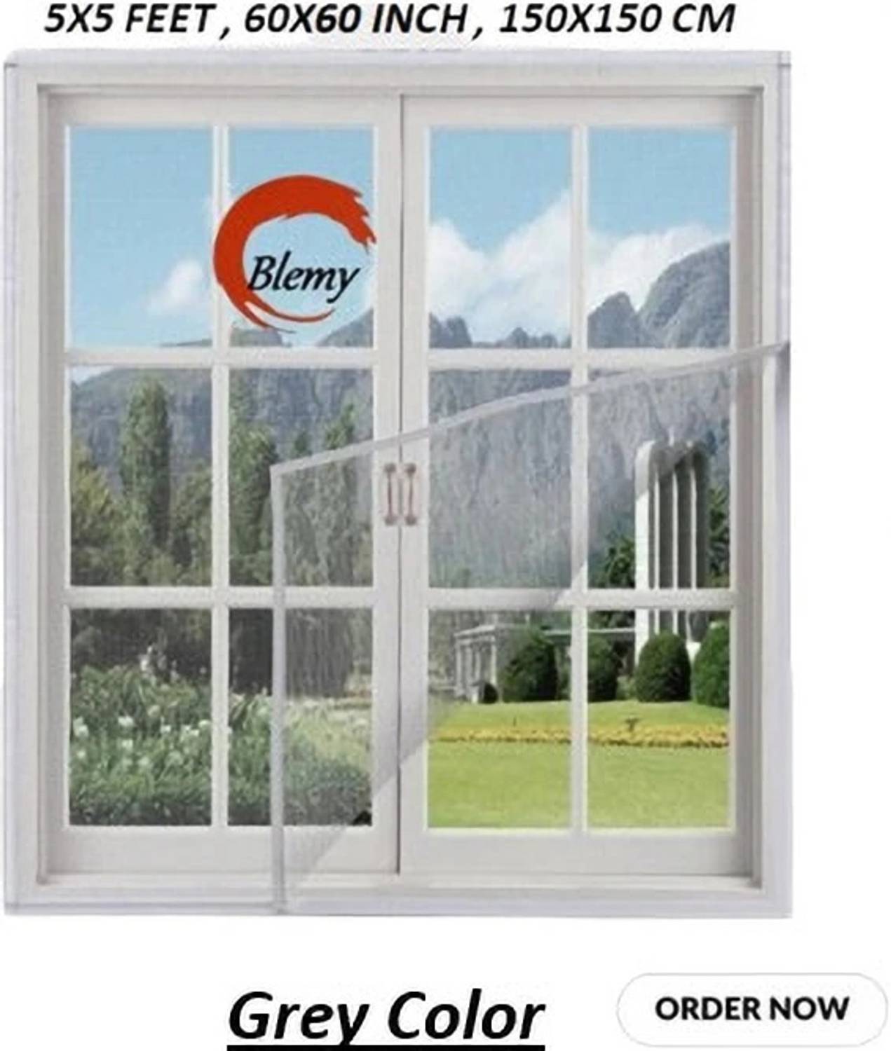 BLEMY Net For Window With Self Adhesive HookS & Loop Tape Pre-Stiched Size - 5X5 Feet HDPE - High Density Poly Ethylene Washable Adults Mosquito Net