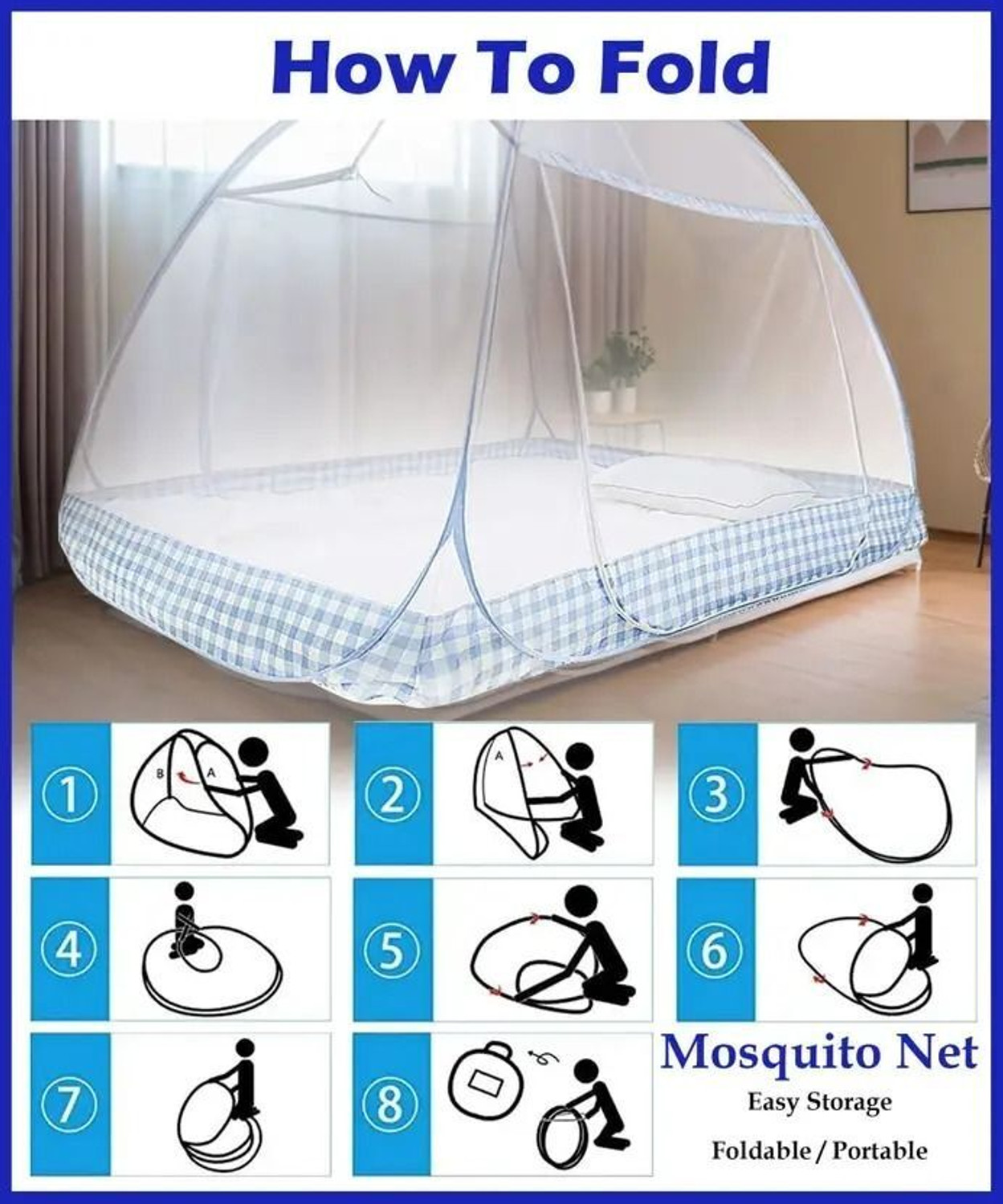 Image of deuka Single Bed (6x4ft)Foldable Mosquito Net Polyester Adults Mosquito Net