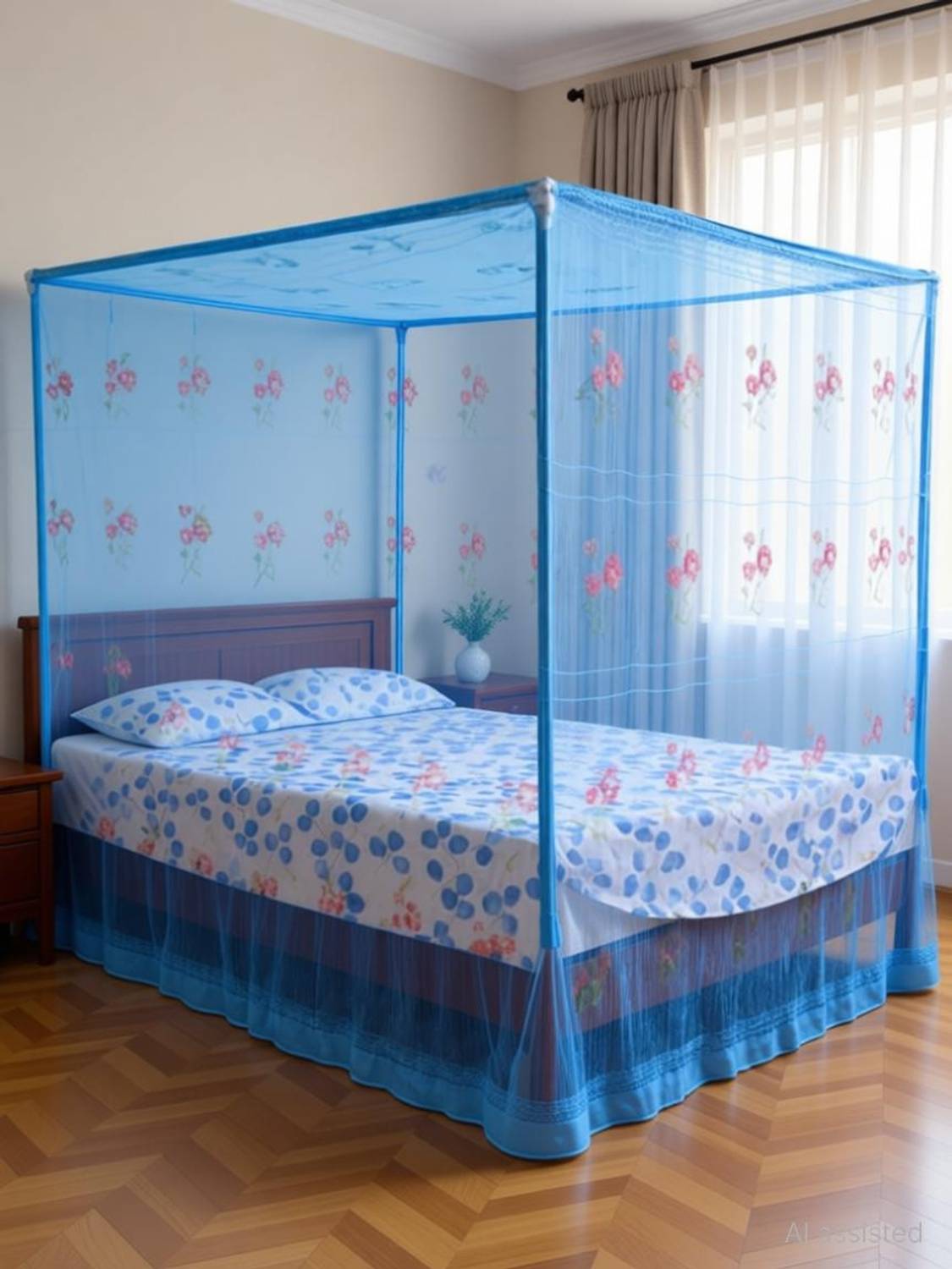 Arohi SH Hibicover 02 double bed mosquito and insect protection without stand hanging Cotton Washable Adults Mosquito Net