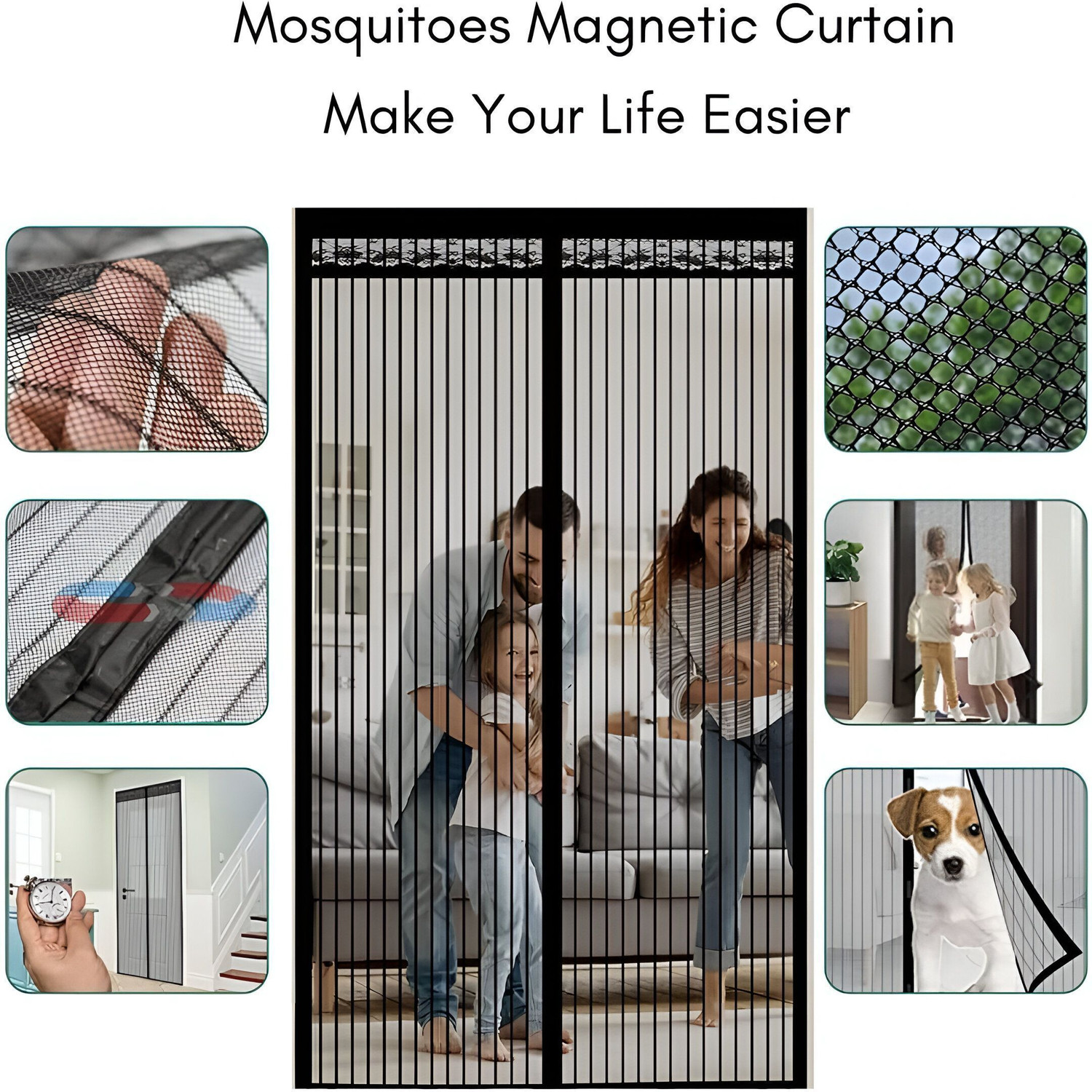 Image of OmliMnet Magnetic Mesh Main Door Auto-Close Insect Mesh Curtain for Doors & Balconies Polyester Washable Adults Mosquito Net