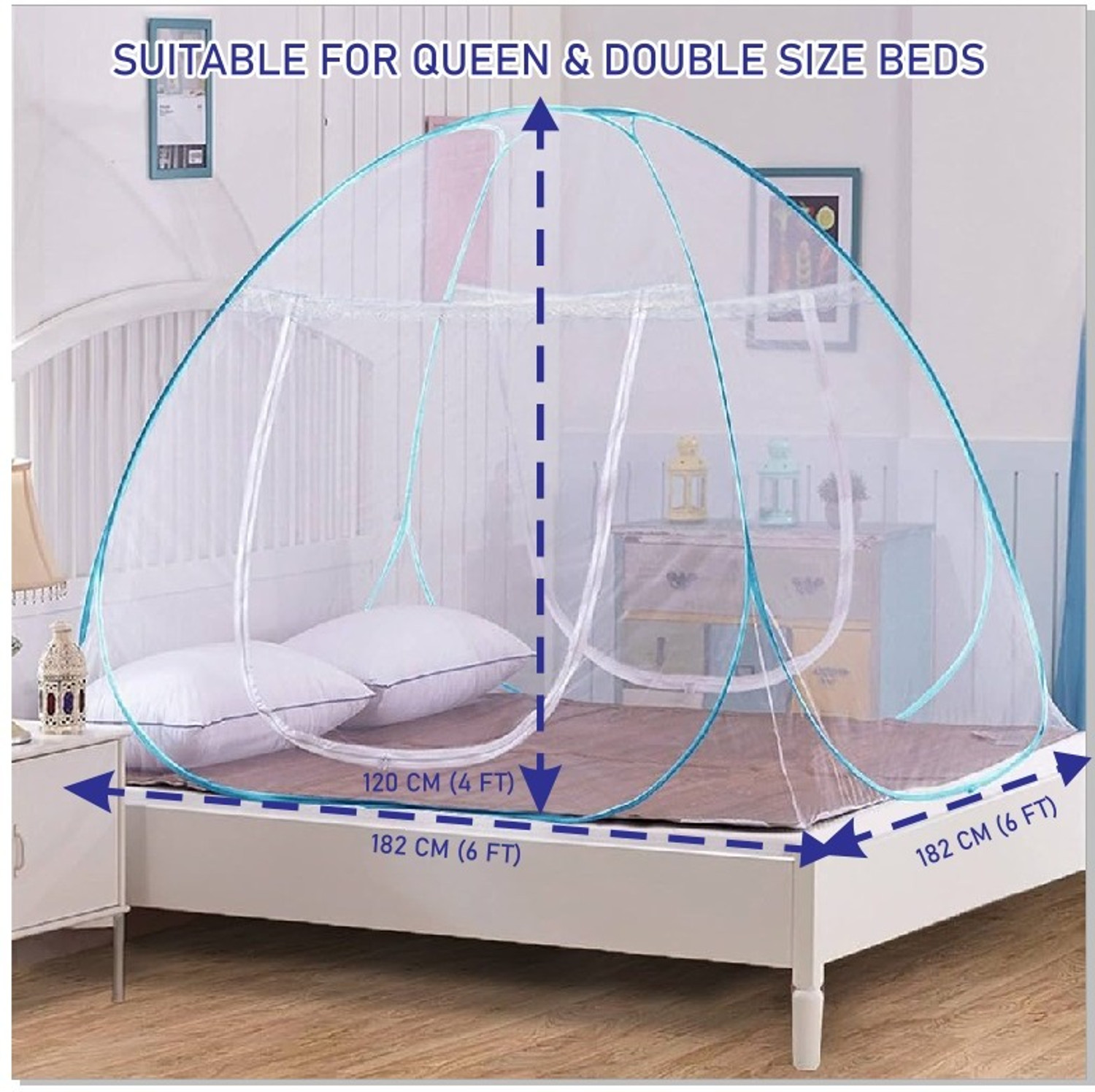 Image of Flipkart Perfect Homes Mosquito Net Foldable for Queen Size Bed Polyester Washable Adults Mosquito Net