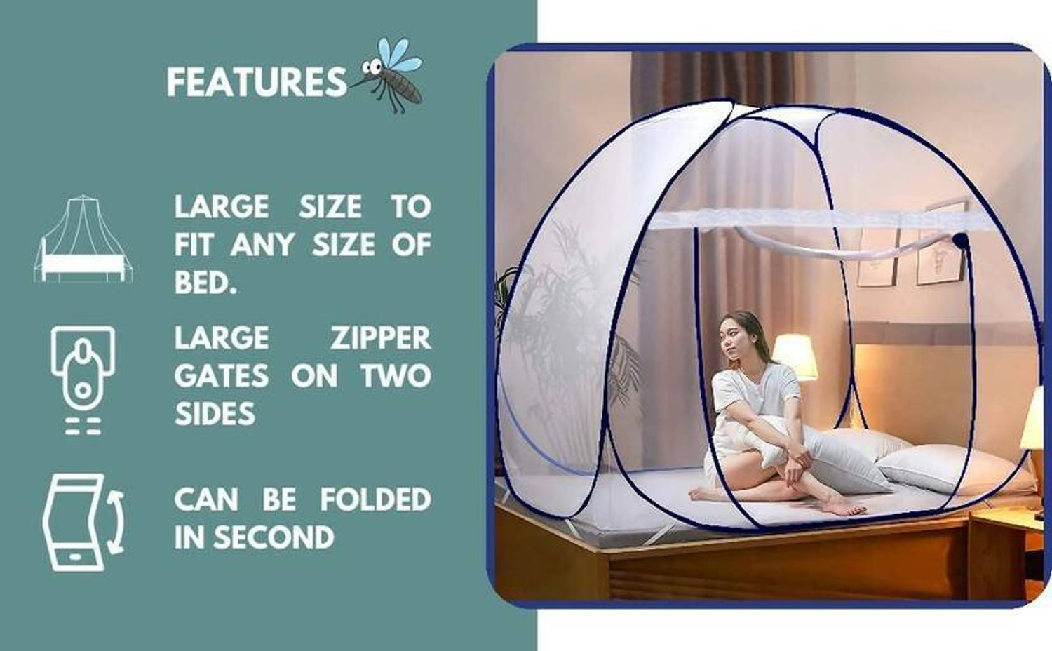 Image of RJCARE Polyester Foldable for Single Bed Polyester Washable Adults Mosquito Net Polyester Washable Adults Mosquito Net