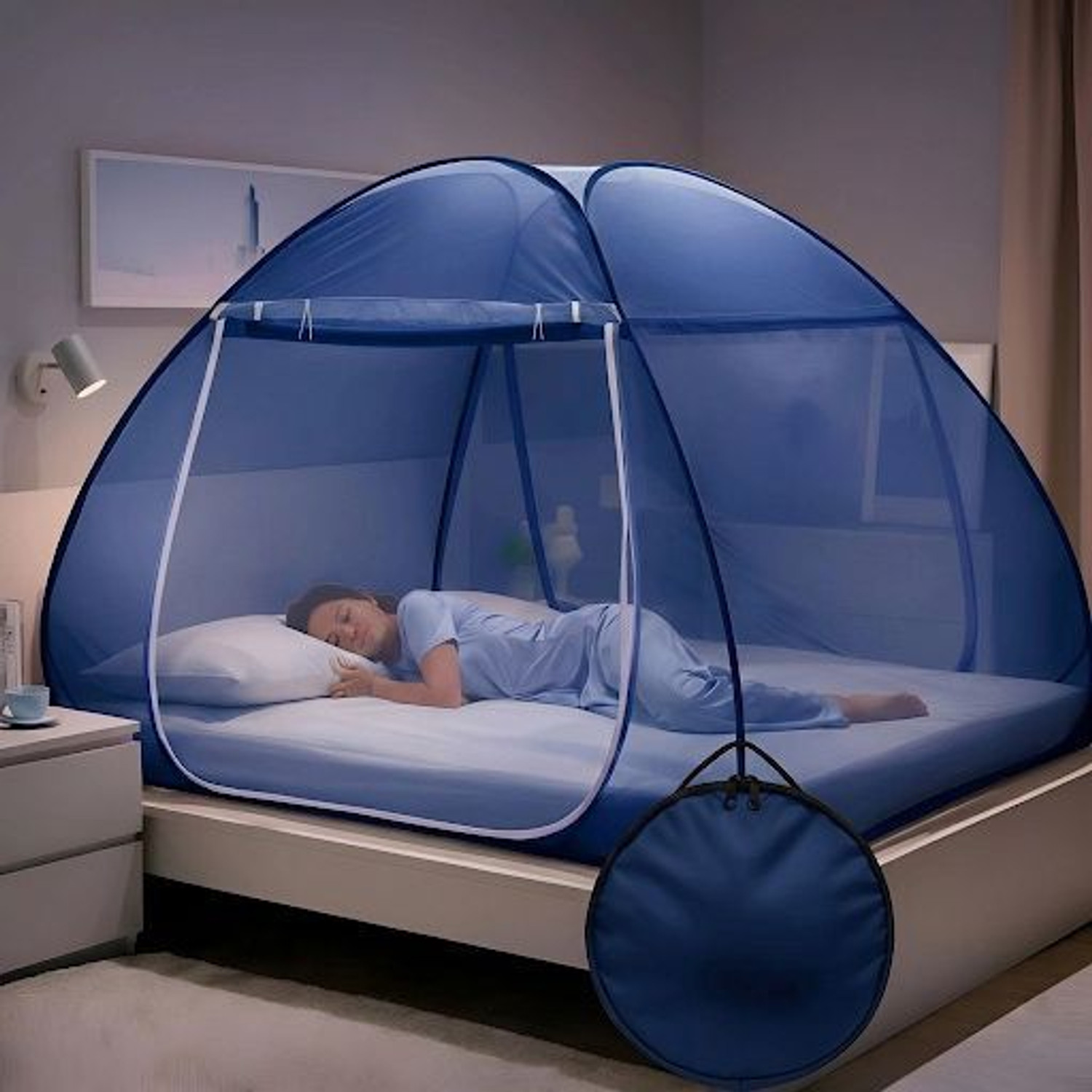 Image of JADU HDPE Foldable Mosquito Net 6FT x 6FT | King Size Double Gate Polyester Washable Adults Mosquito Net