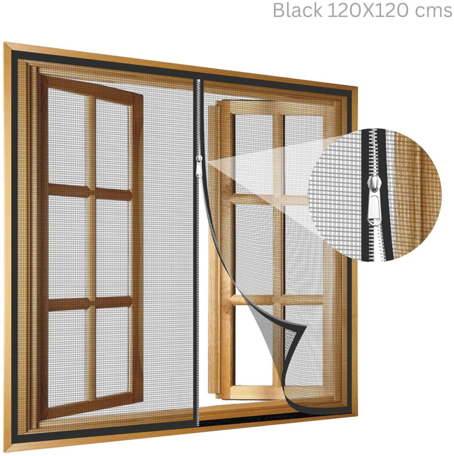 Image of TurtleGrip 120 GSM Zipper Windows Fibre Washable Adults Mosquito Net (black120*120cms, Frame Hung)