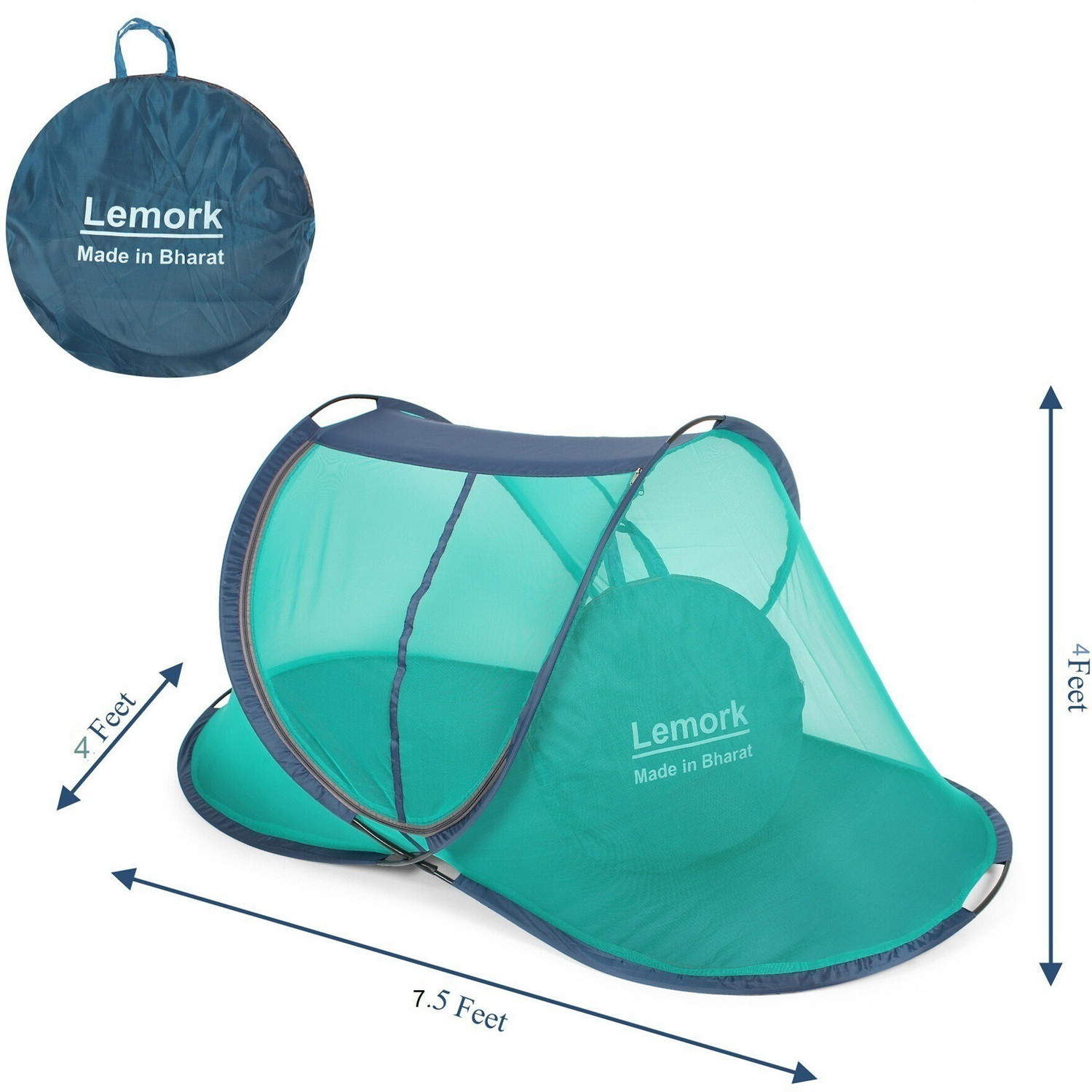 Image of Lemork Single Bed Mosquito Net with Base, Macchardani with Base(Multi Color, Size 7.5x4x4 Feet) Polyester Washable Adults Mosquito Net