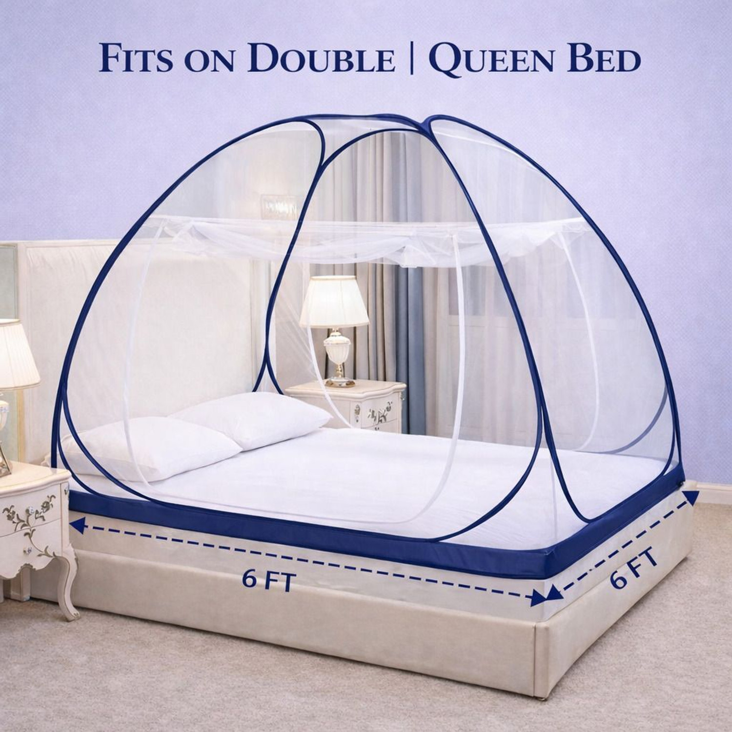 Image of Vastrora Foldable Macchar Dani for Double Bed 72x72 Inch Polyester Washable Adults Mosquito Net