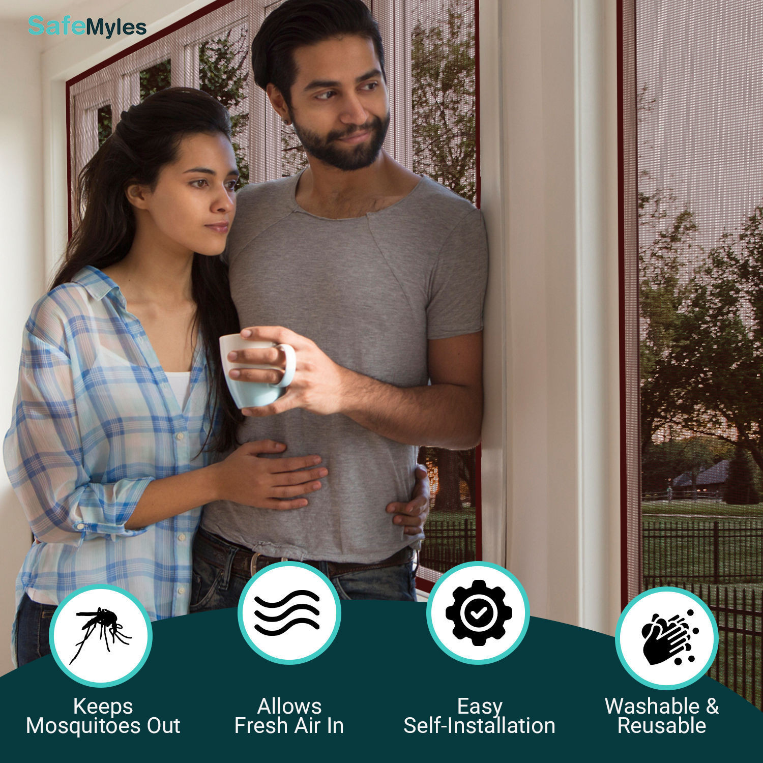Image of SafeMyles Pre-Stitched Standard Size Premium Window Mosquito Net 80GSM Polyester Washable Adults Mosquito Net
