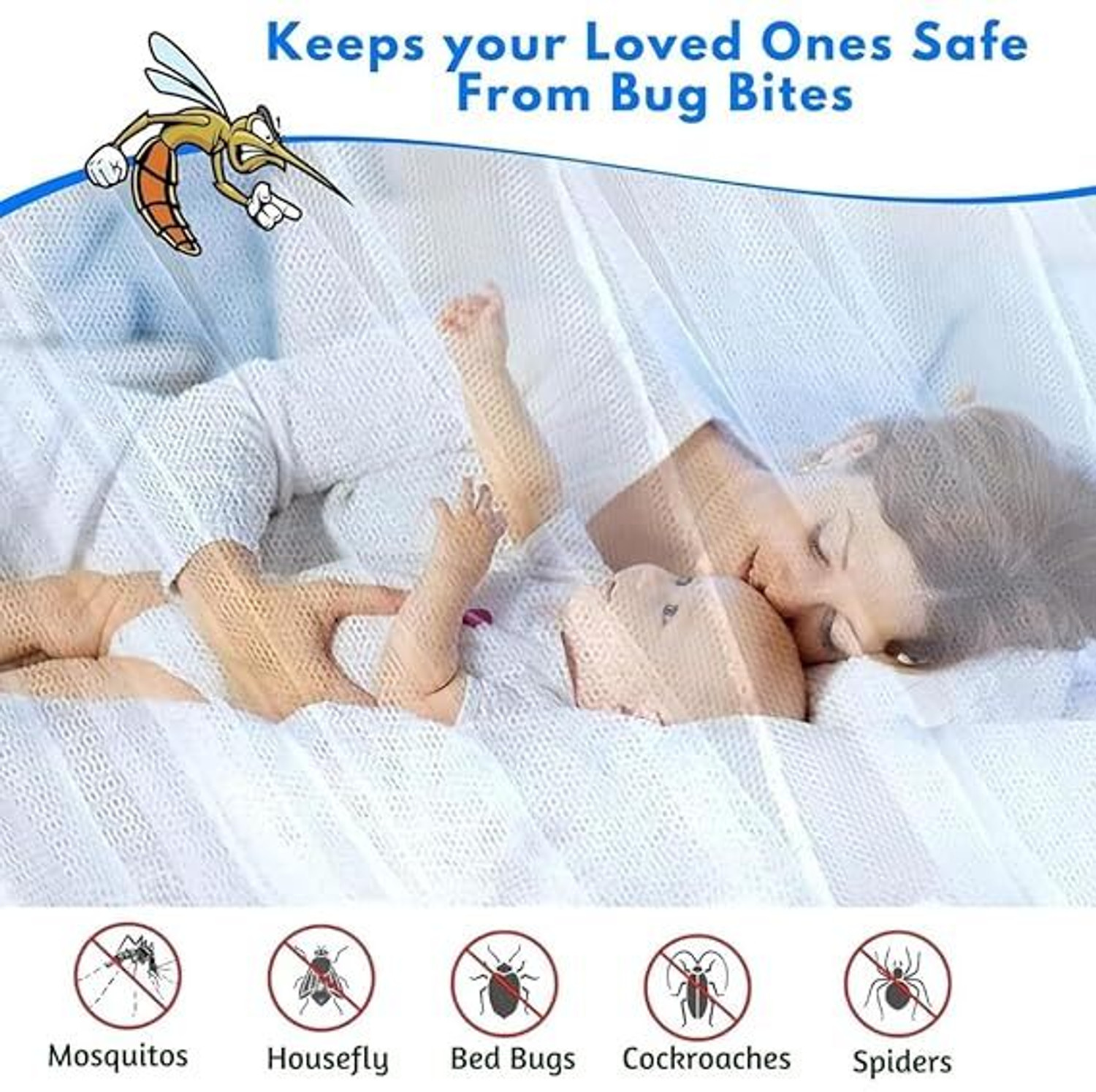 Image of Elegant Mosquito Net 4x6 Feet Single Bed Polyester Washable Adults Mosquito Net