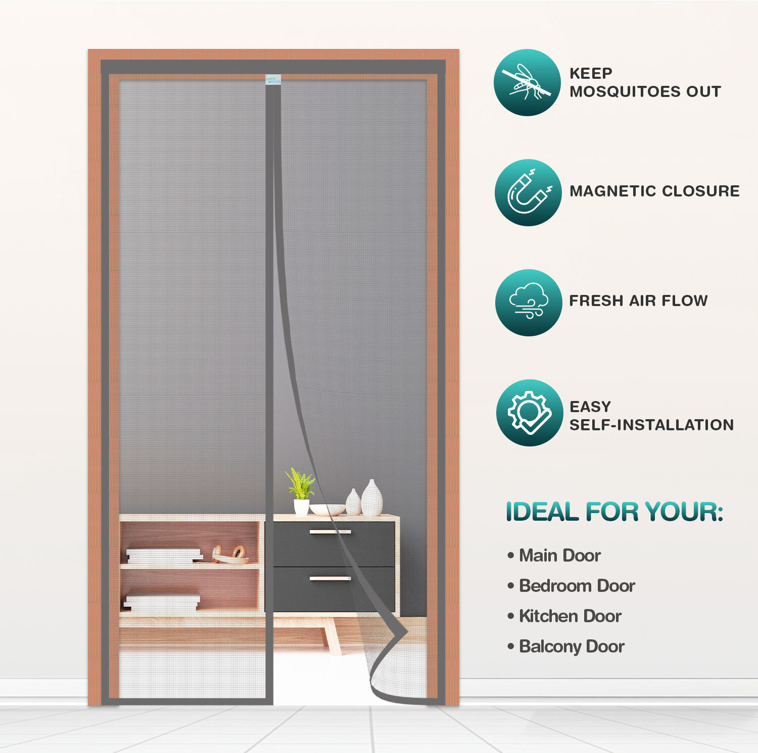 Image of SafeMyles Self-Closing Magnetic Mosquito Door Net for Home | Premium Fibre Washable Adults Mosquito Net