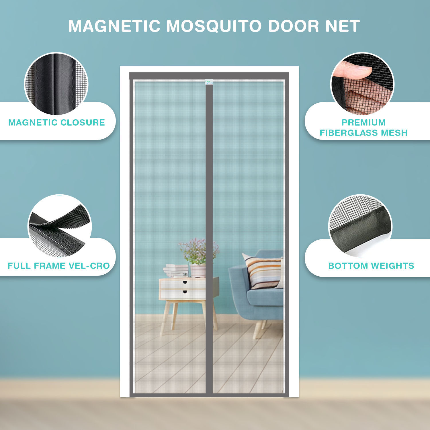 Image of SafeMyles Self-Closing Magnetic Mosquito Door Net for Home | Premium Fibre Washable Adults Mosquito Net