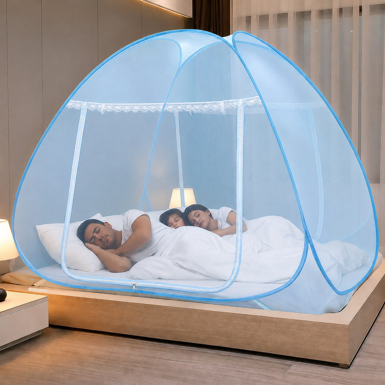 Image of Adbra Mosquito Net 6FT x 6FT | Double Gate | Breathable HDPE Polyester Washable Adults Mosquito Net