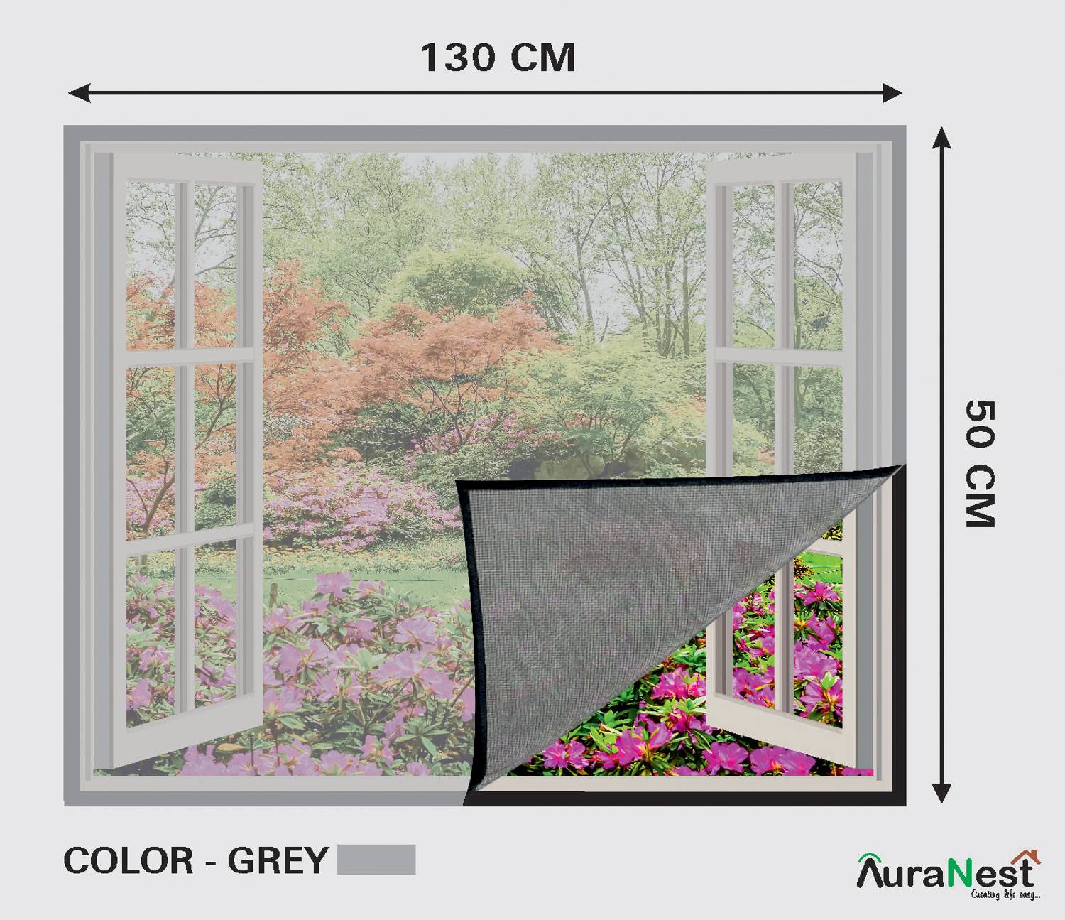 Auranest Window Mosquito Net Pre Stiched with Adhesive Hook & Loop Tape Fibre Washable Adults Mosquito Net