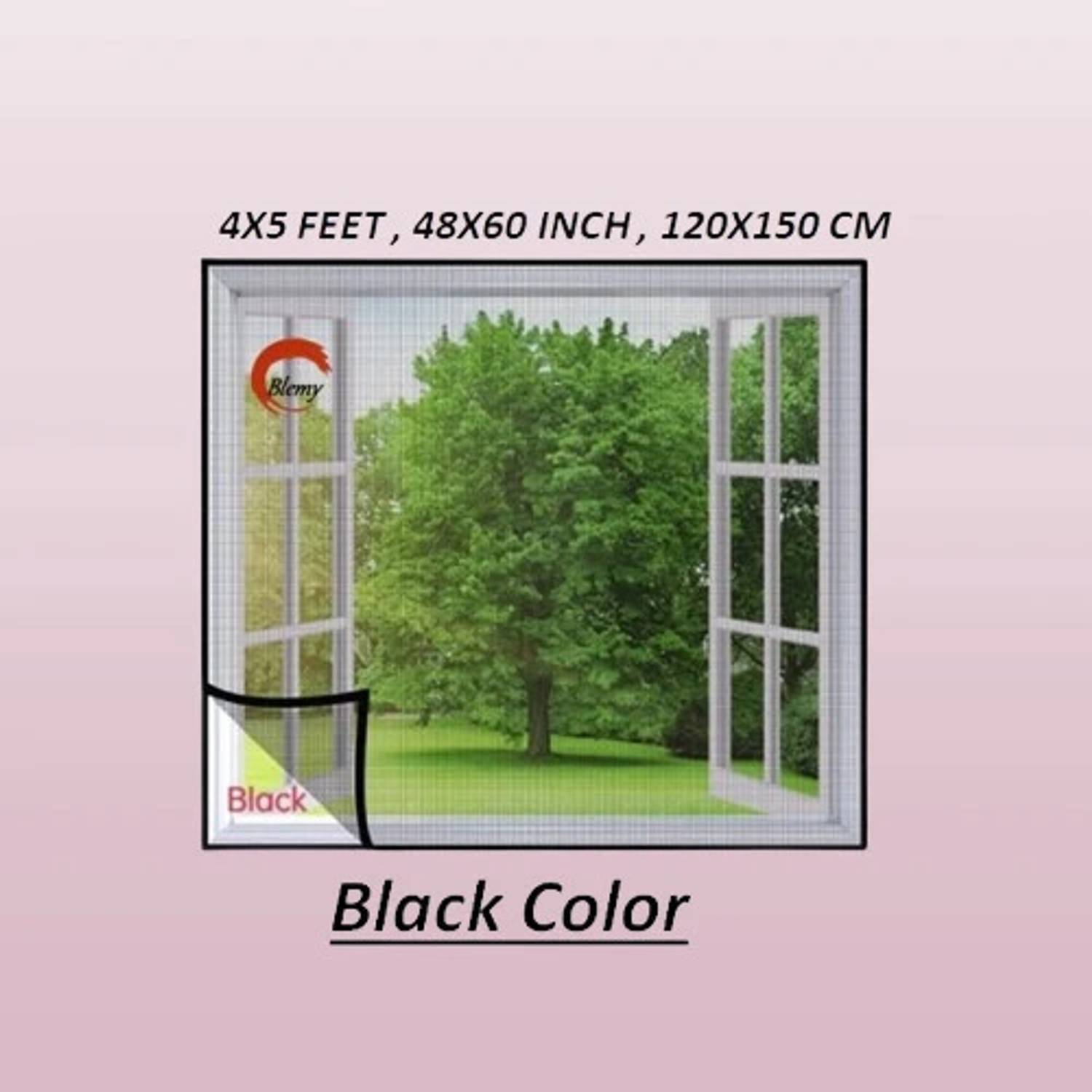 BLEMY Net For Window With Self Adhesive HookS & Loop Tape Pre -Stiched Size - 4X5 Feet HDPE - High Density Poly Ethylene Washable Adults Mosquito Net