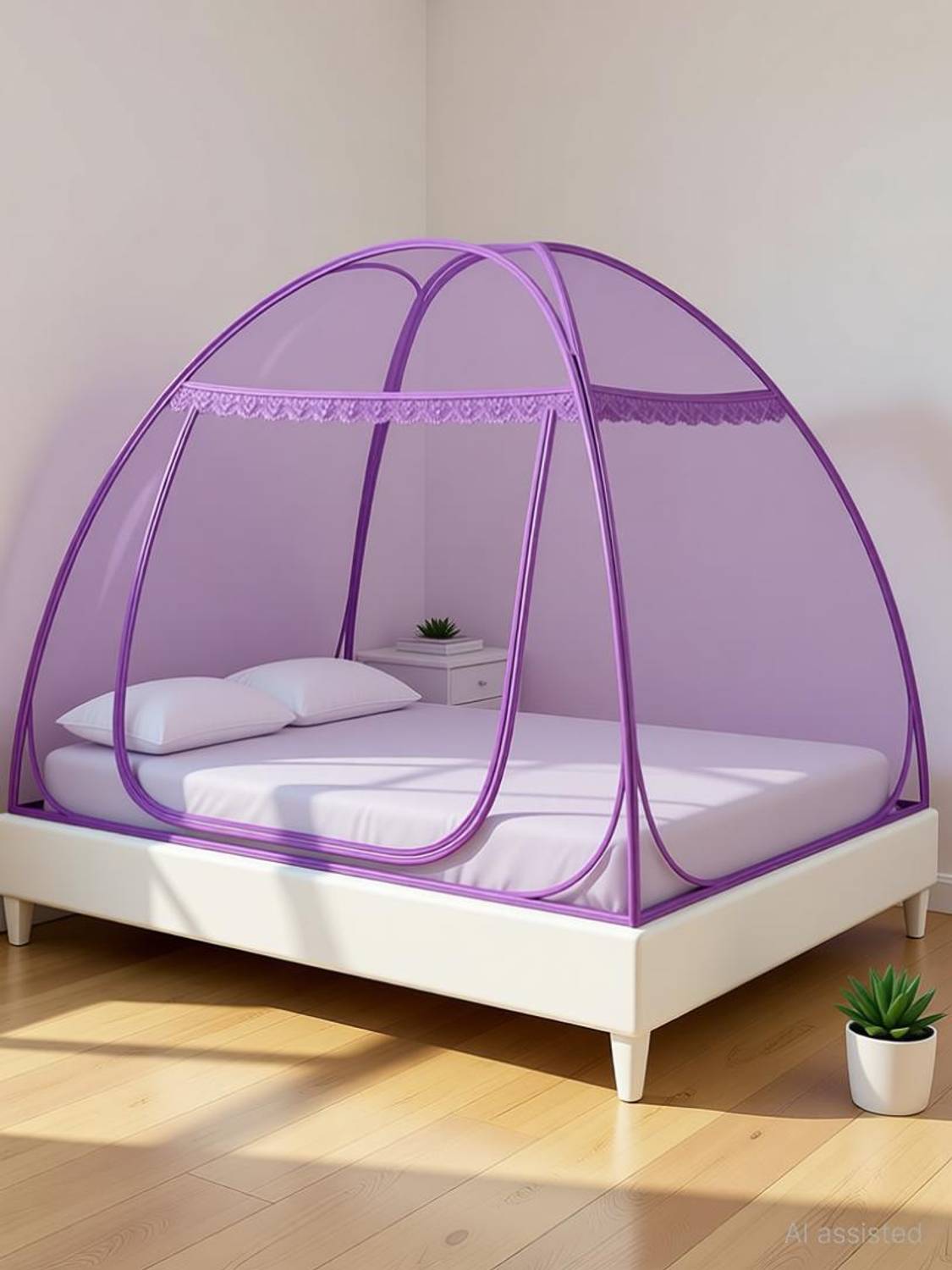Amprar Large Auto Stand Stainless Steel Mosquito Net for Double Bed Nylon Adults Mosquito Net