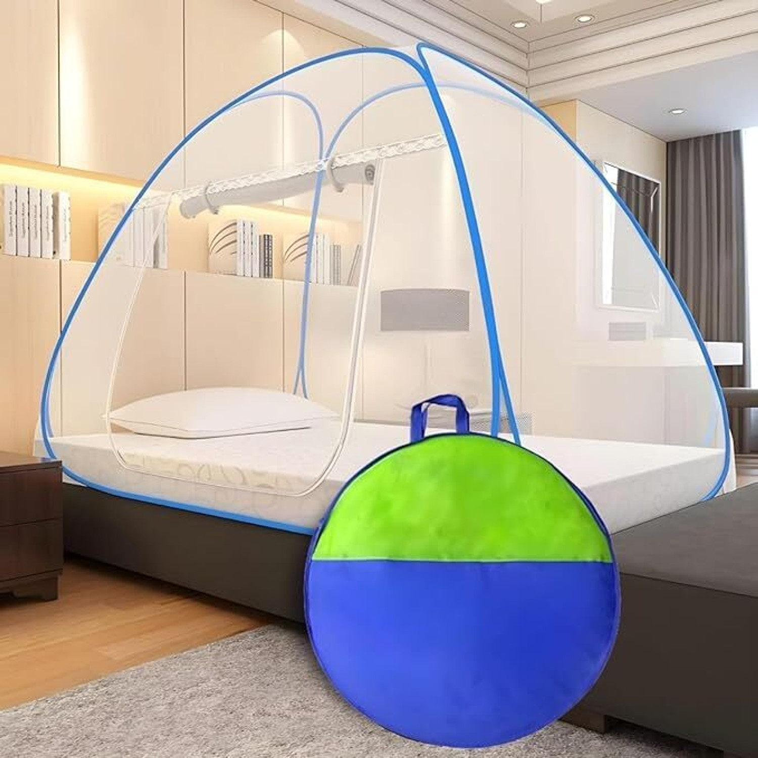 Image of SK Online Services SKY BLUE DOUBLE BAD MOSQUITO NET Polyester Washable Adults Mosquito Net