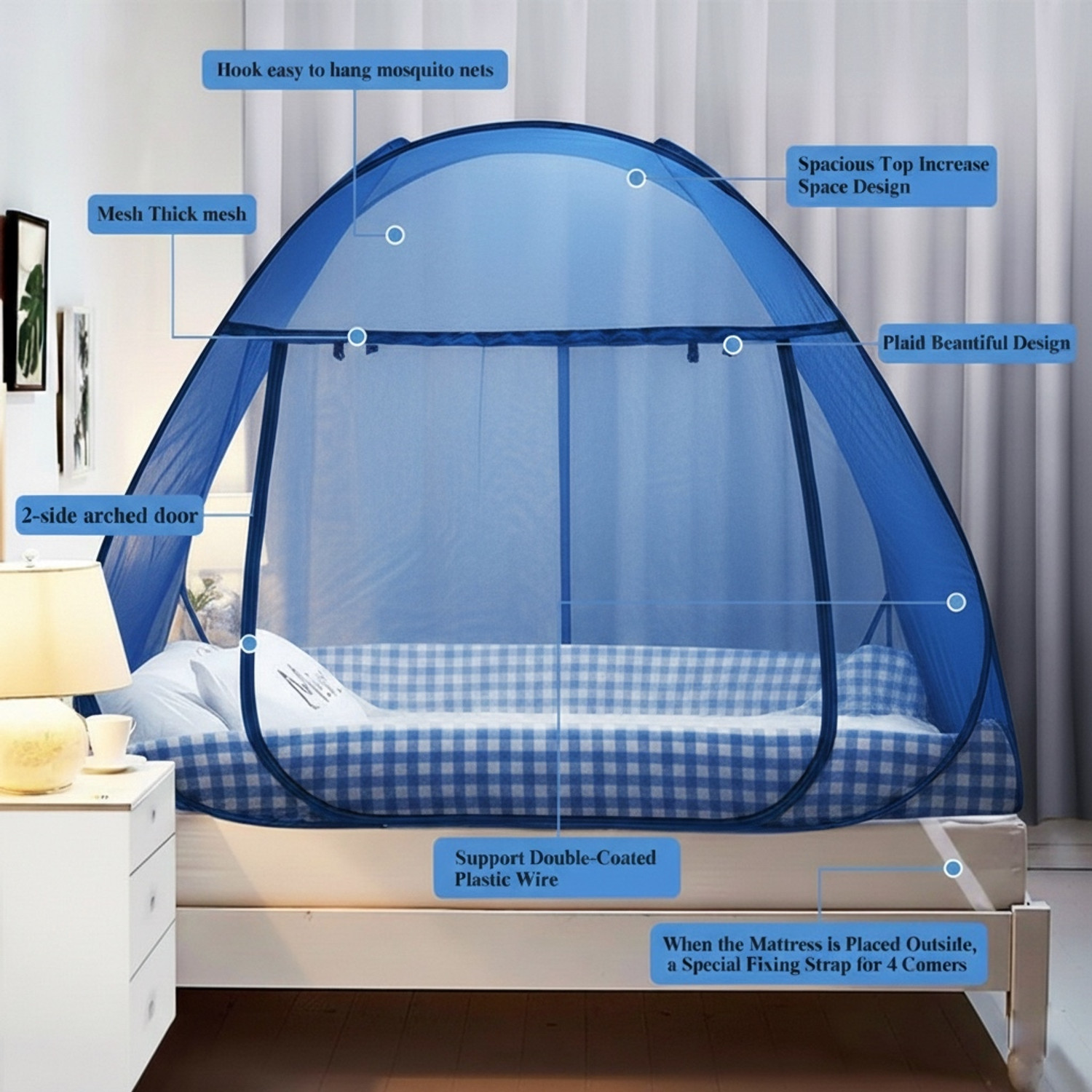 Image of JADU HDPE Foldable Mosquito Net 6FT x 6FT | King Size Double Gate Polyester Washable Adults Mosquito Net