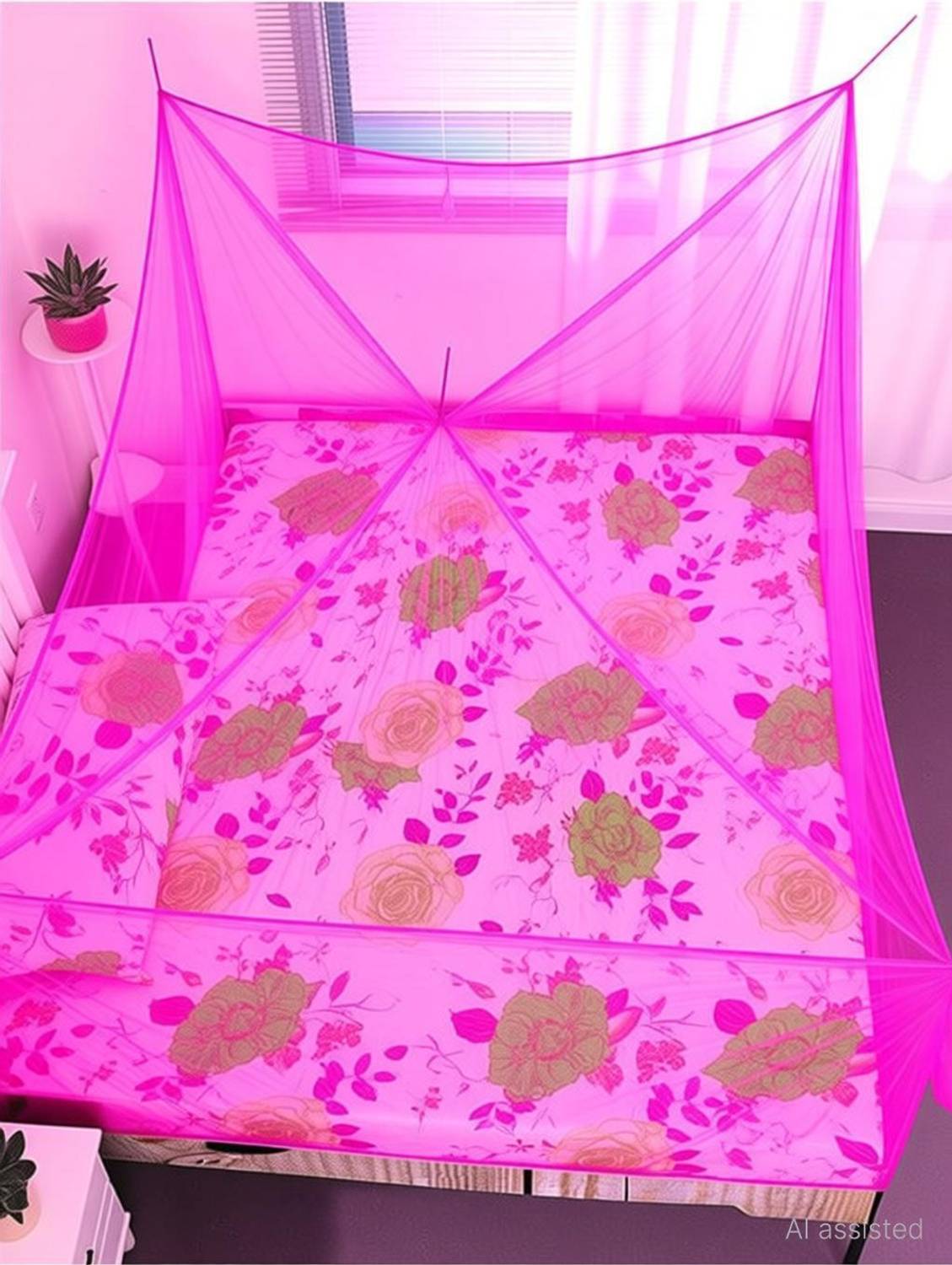 Adbra MONO MOSQUITO NET PINK SIZE 6X7-FT Polyester Washable Adults Mosquito Net
