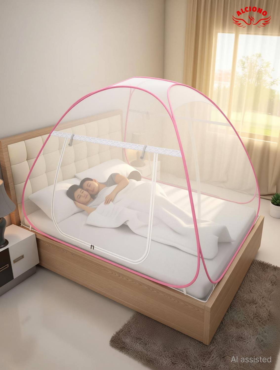 Alciono Double | King Size Bed Foldable Machhardani|L'6.5 X W'6.5 feet Polyester Washable Adults Mosquito Net