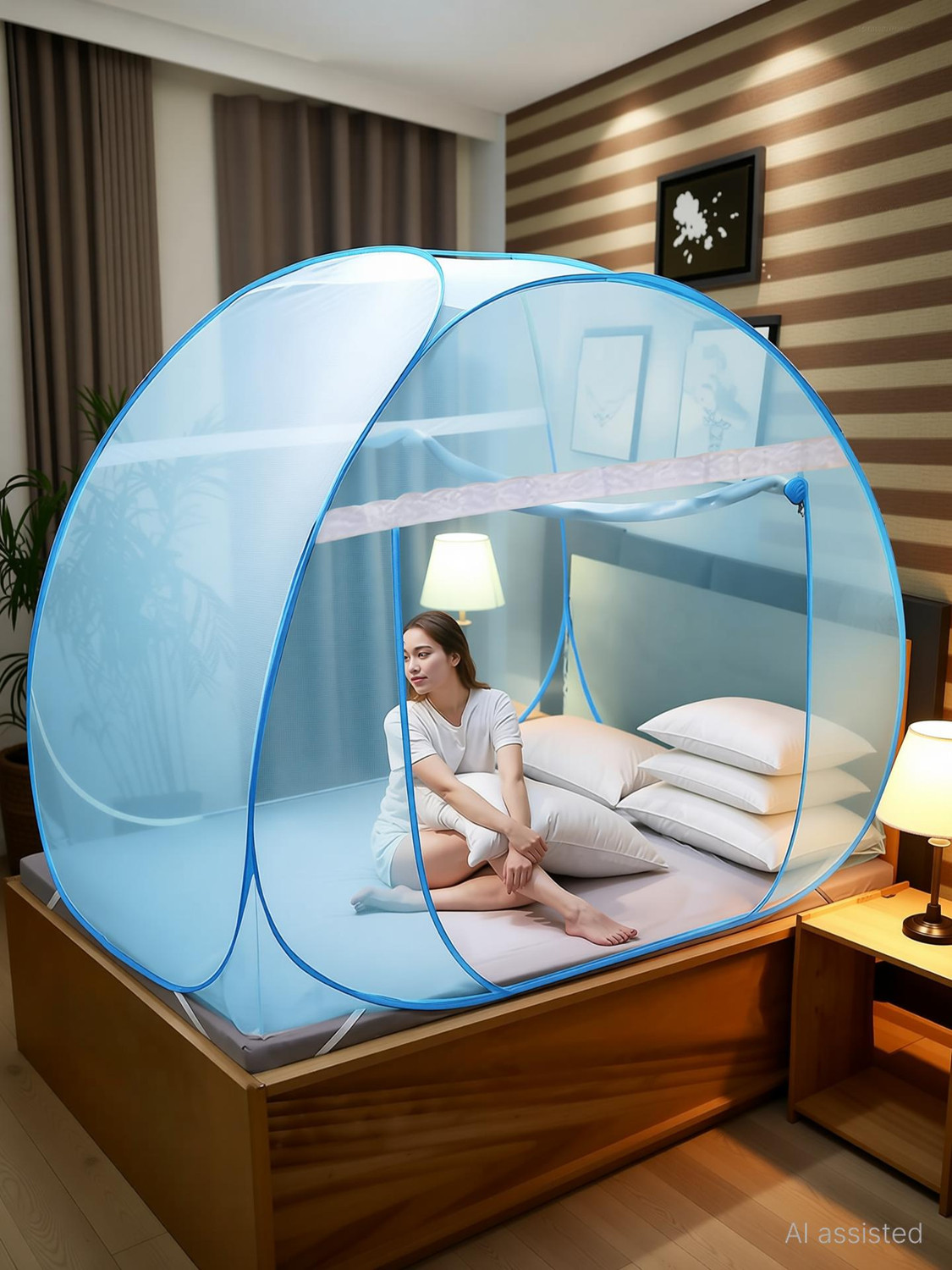 Image of AmberTex Foldable King Size Bed, Double Bed(Suitable for 6ftX6ft to 6.9ft x 6.9ft) HDPE - High Density Poly Ethylene Adults Mosquito Net