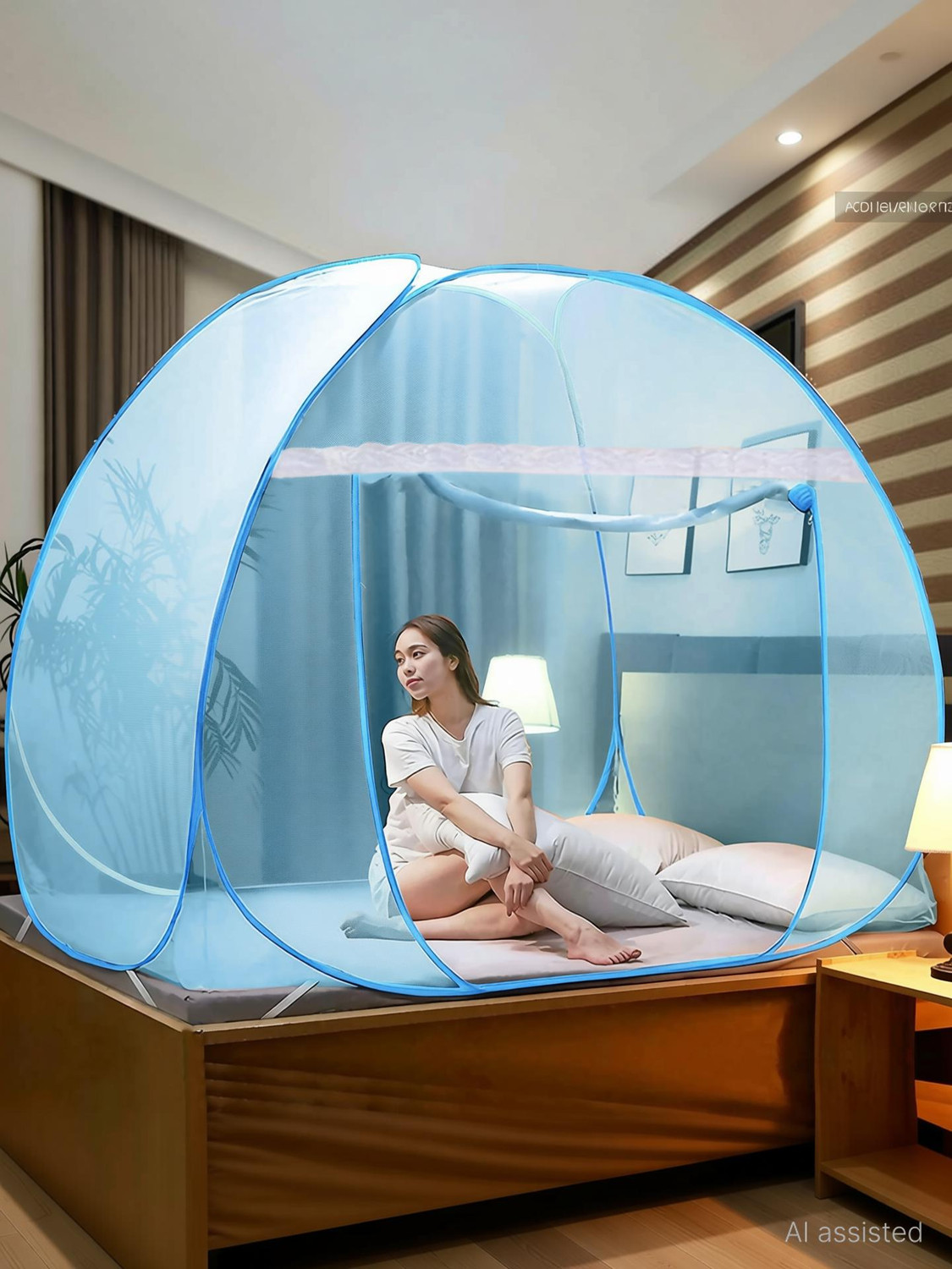 Image of AmberTex Foldable King Size Bed, Double Bed(Suitable for 6ftX6ft to 6.9ft x 6.9ft) HDPE - High Density Poly Ethylene Adults Mosquito Net