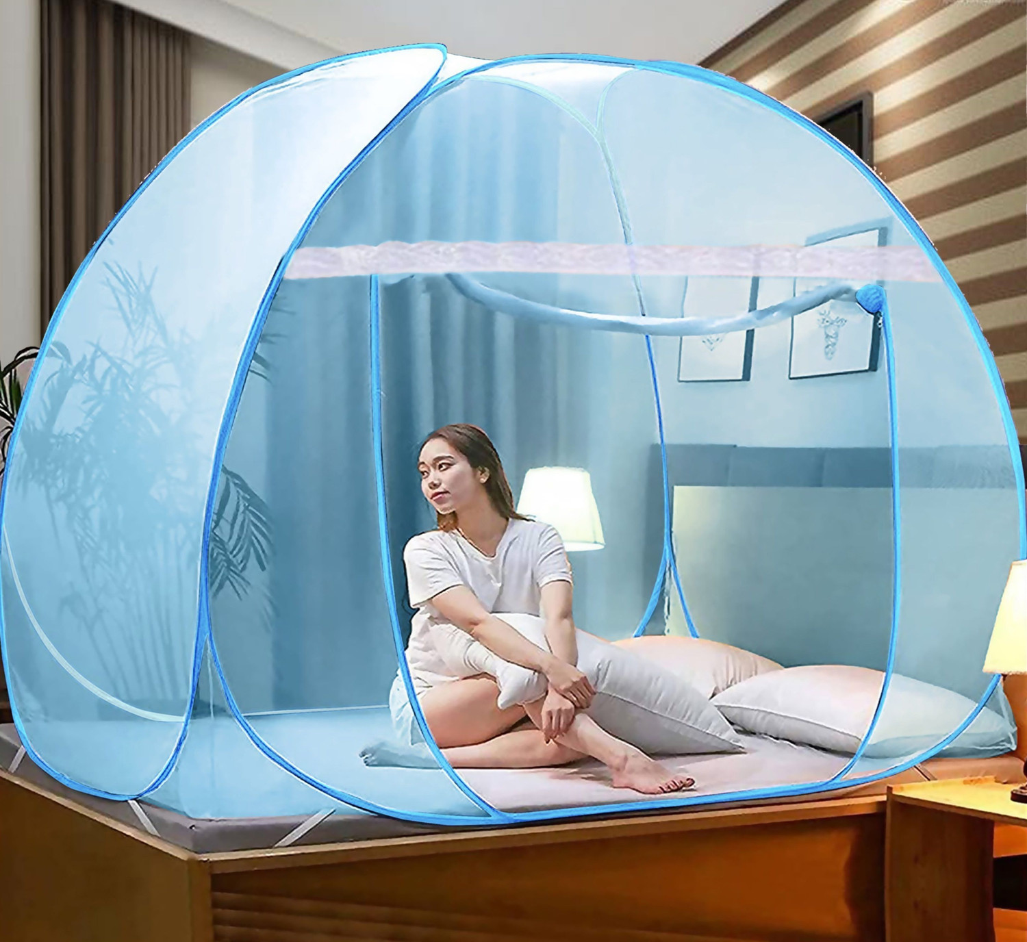 Image of AmberTex Foldable King Size Bed, Double Bed(Suitable for 6ftX6ft to 6.9ft x 6.9ft) HDPE - High Density Poly Ethylene Adults Mosquito Net