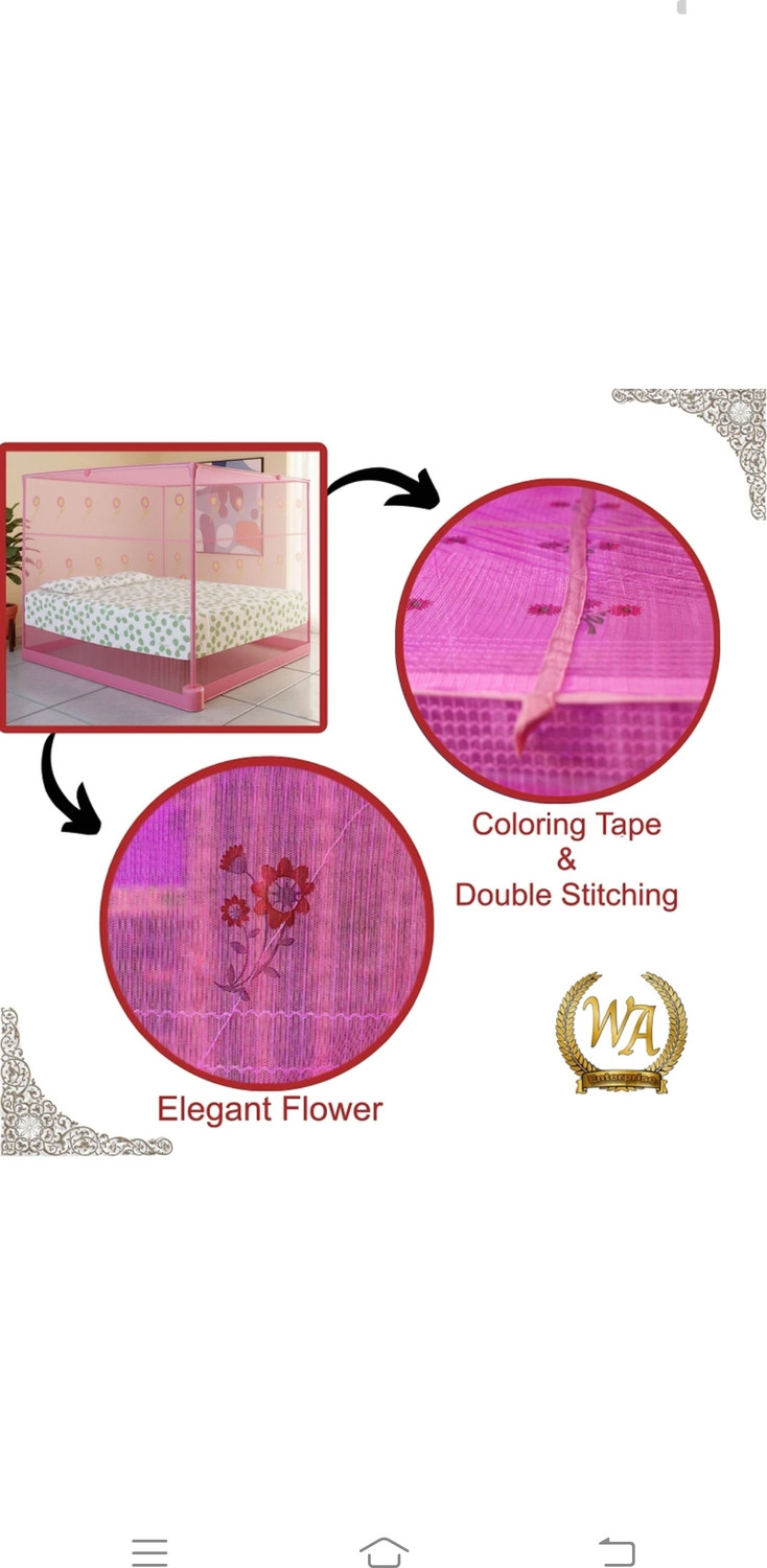 Image of SB CARE Flower Printed-Pink mosquito net HDPE - High Density Poly Ethylene Washable Kids Mosquito Net