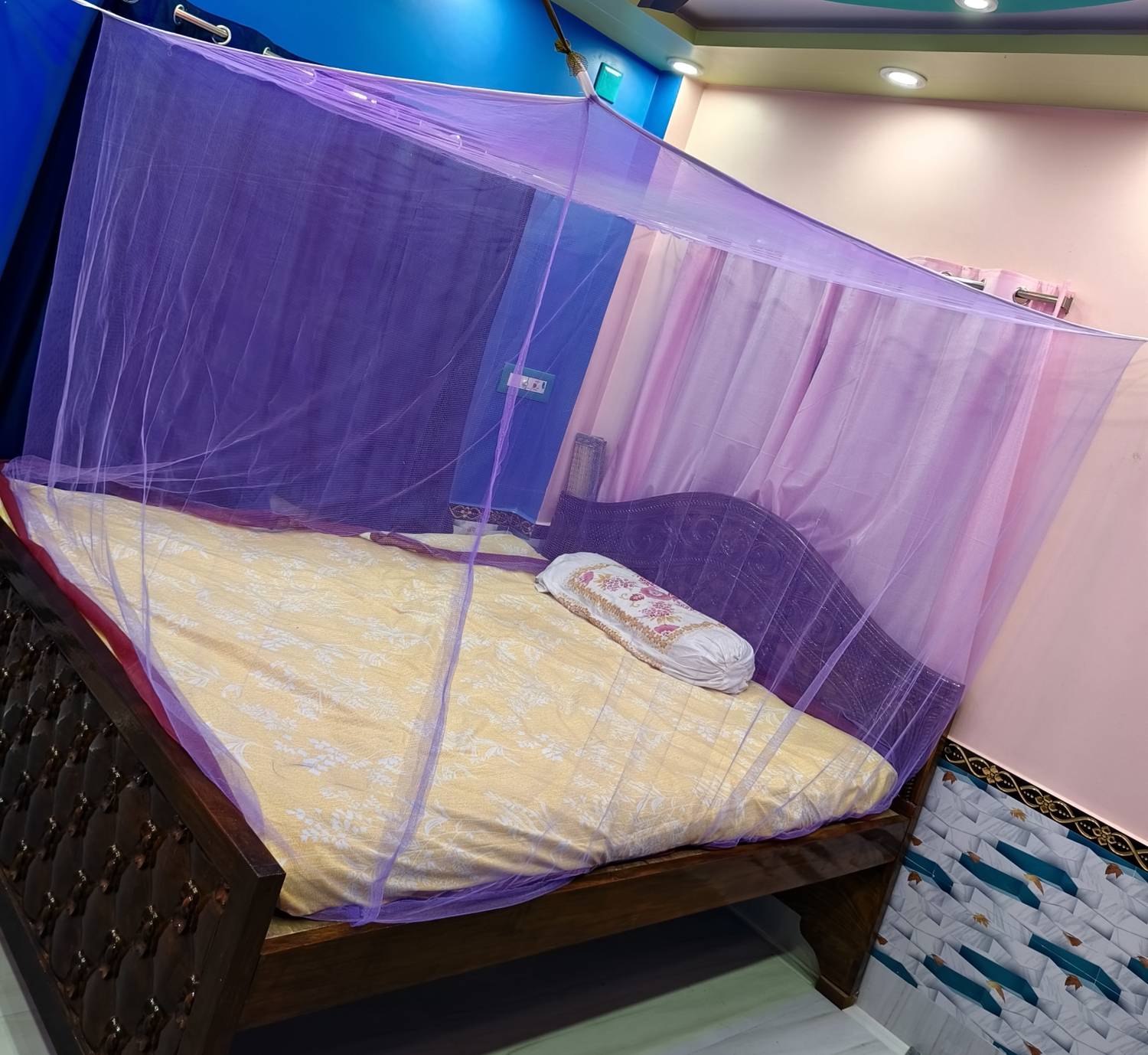 ANSARI ENTERPRISES MONO Purpul SIZE 6*7 COLOR SURAT MOSQUITO NET VERY SOFT HDPE - High Density Poly Ethylene Washable Adults Mosquito Net