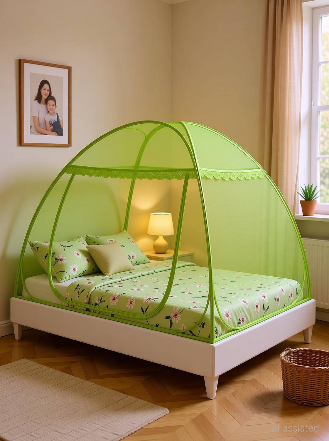 Amprar Large Auto Stand Stainless Steel Mosquito Net for Double Bed Nylon Adults Mosquito Net