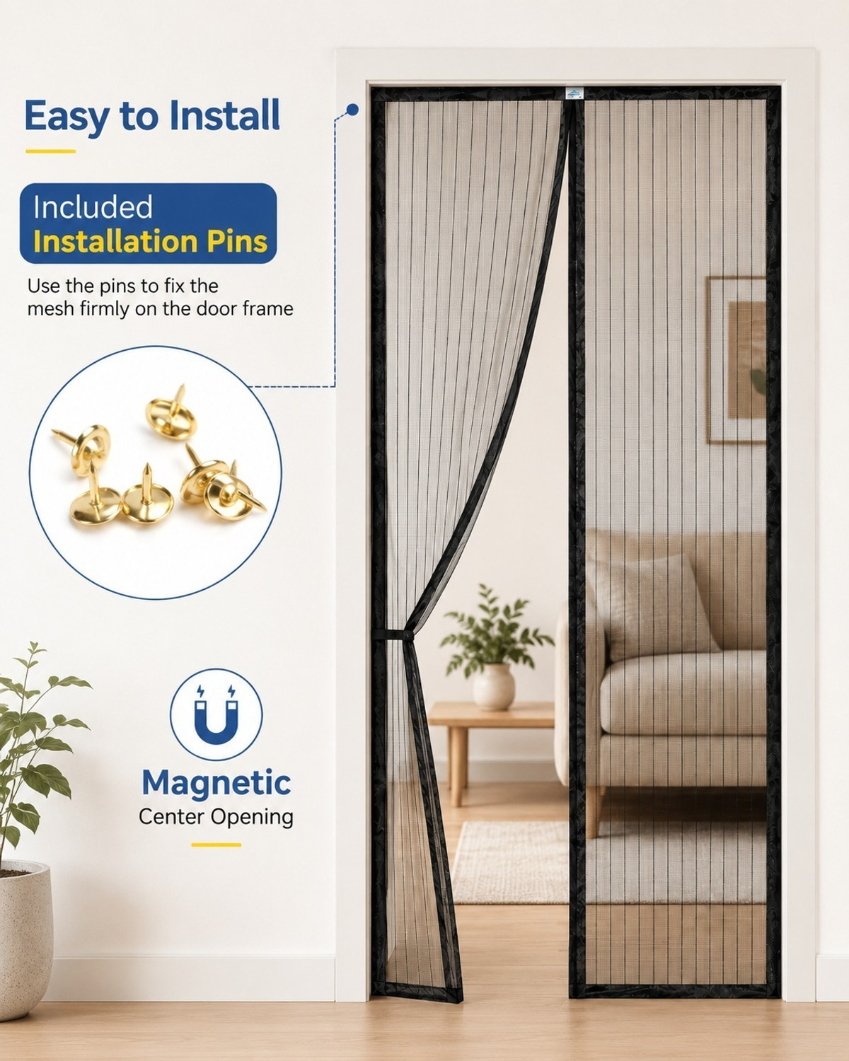 Image of OmliMnet Magnetic Mesh Main Door Auto-Close Insect Mesh Curtain for Doors & Balconies Polyester Washable Adults Mosquito Net
