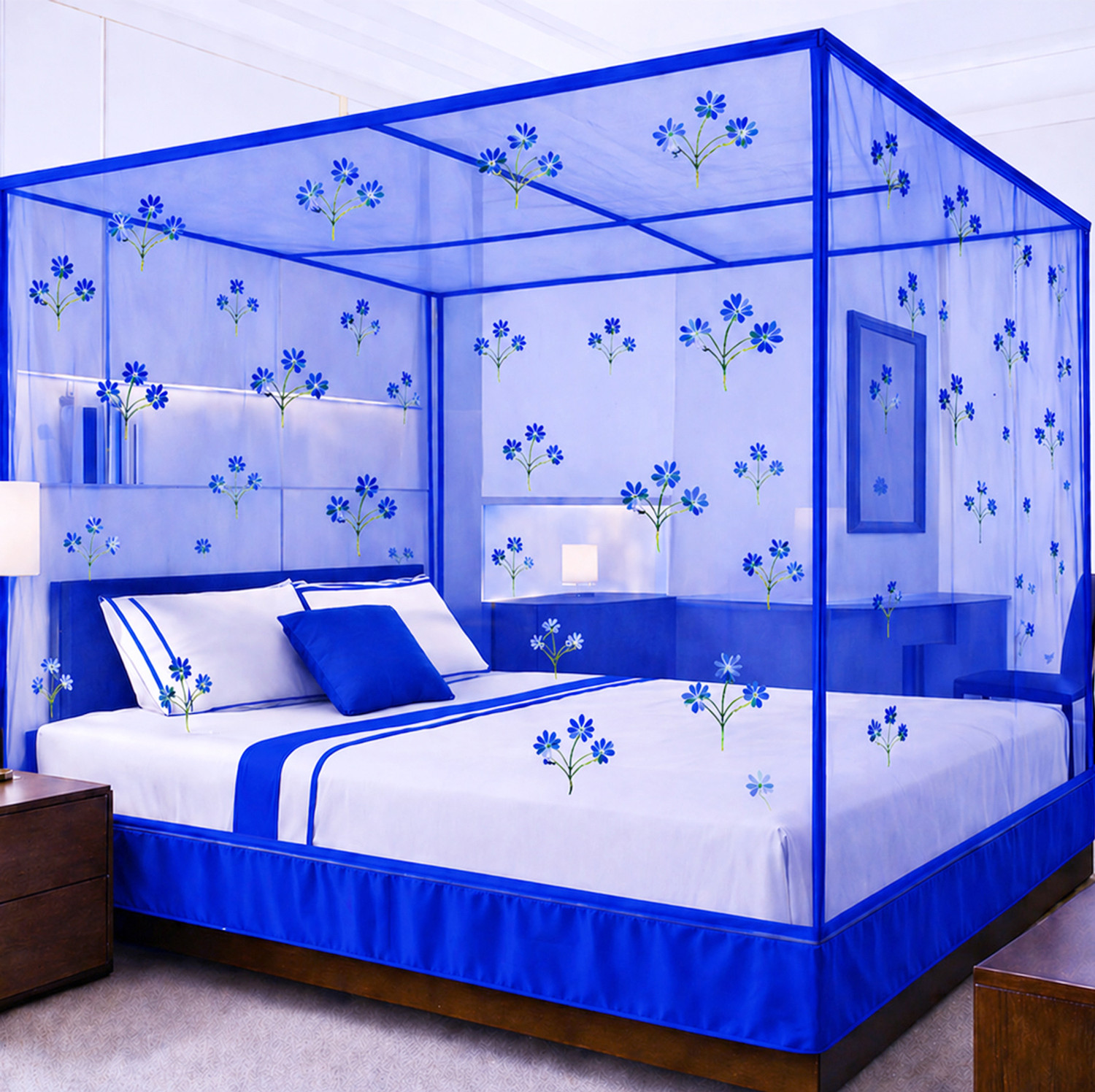 Image of MEHON CRAFT NET Mosquito Net For Double Bed Light Blue (Size 6x7-feet) Cotton Washable Adults Mosquito Net