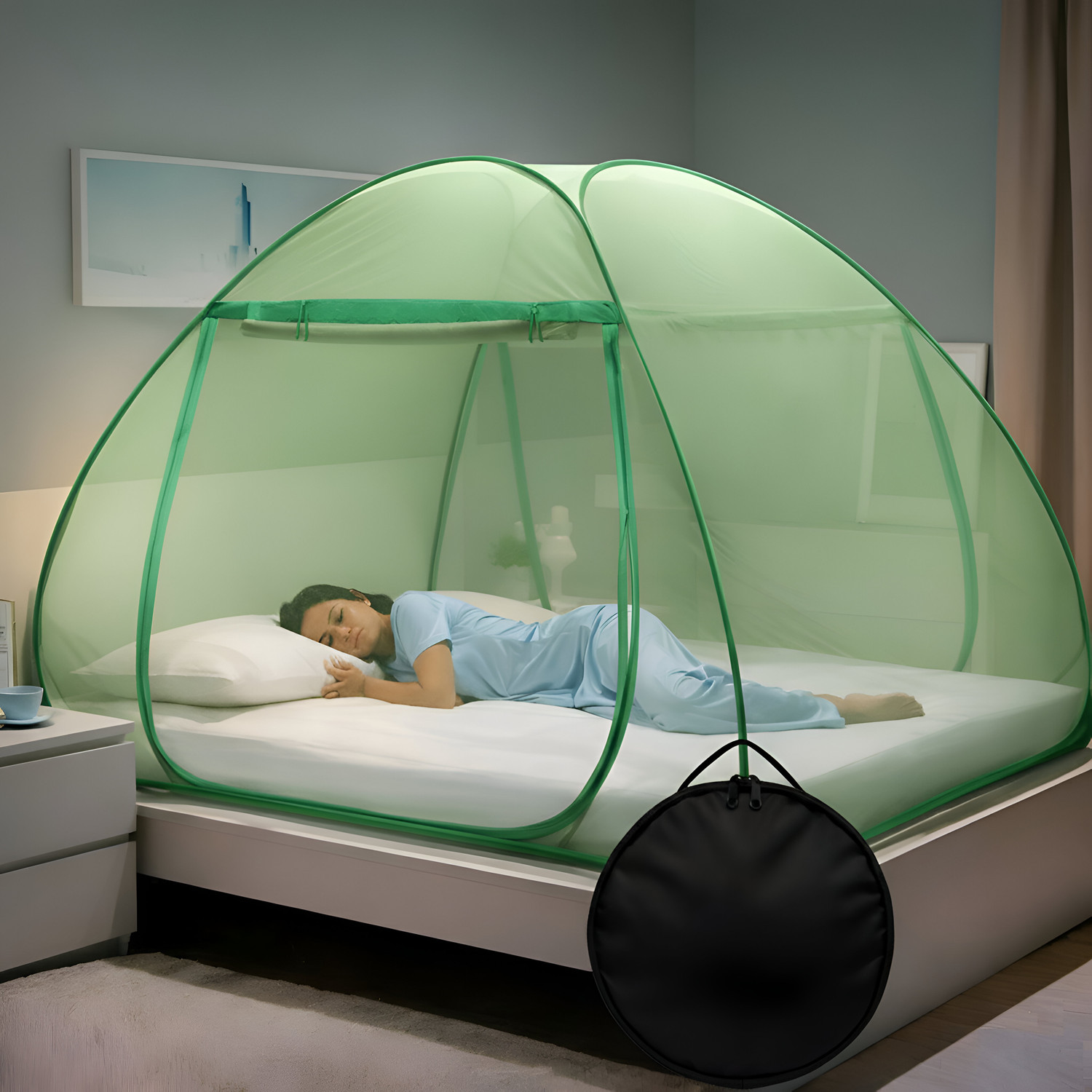 Image of MT-ZHJL Colorful Double Bed Instant Enclosure with Reinforced Double Sided Zipper Entry Polyester Washable Adults Mosquito Net
