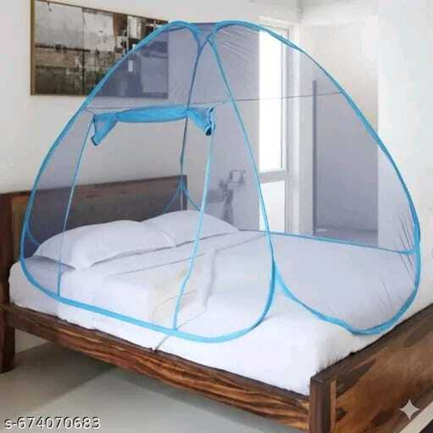 Image of SK Online Services SKY BLUE DOUBLE BAD MOSQUITO NET Polyester Washable Adults Mosquito Net
