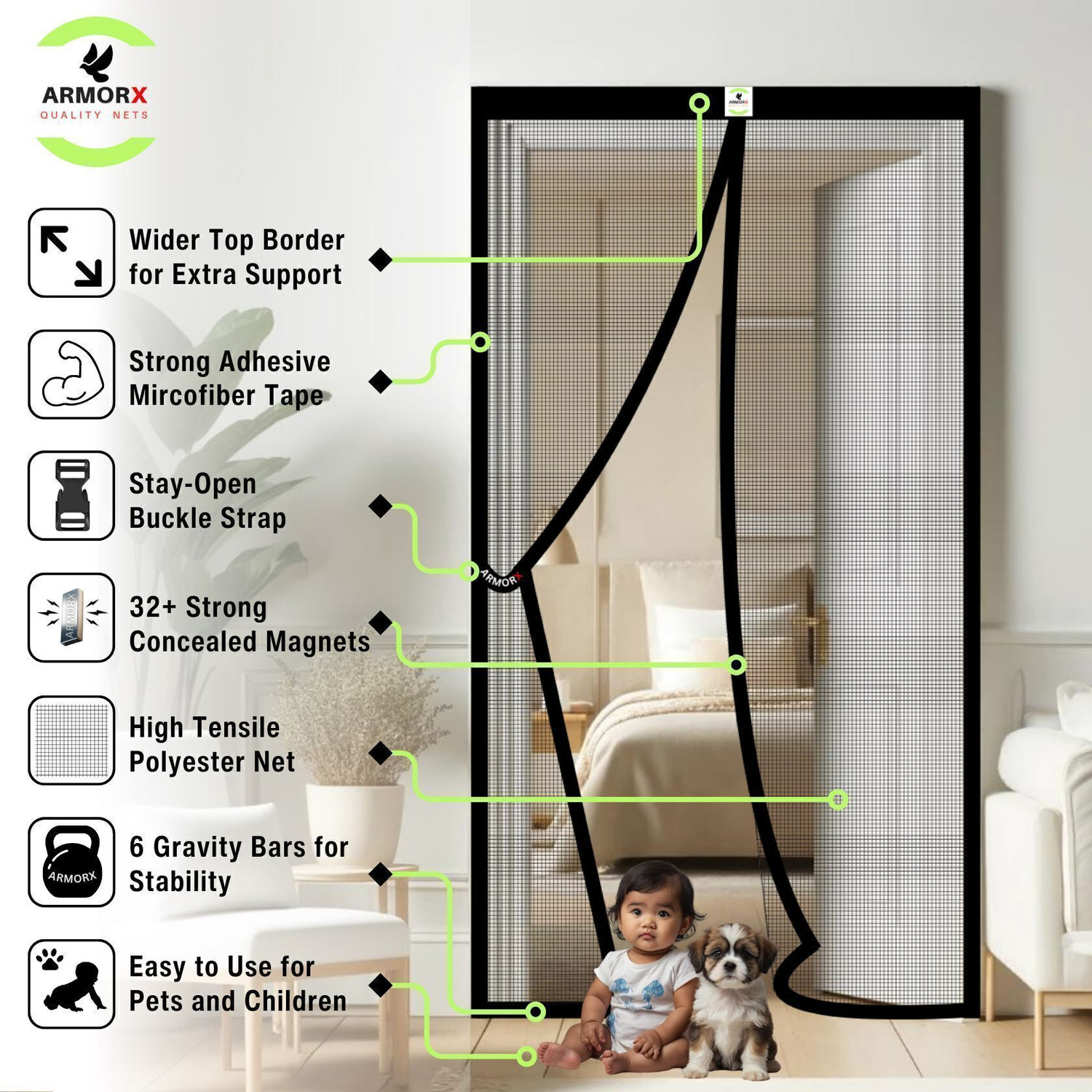 Image of ARMORX Magnetic Door Polyester Washable Adults Mosquito Net
