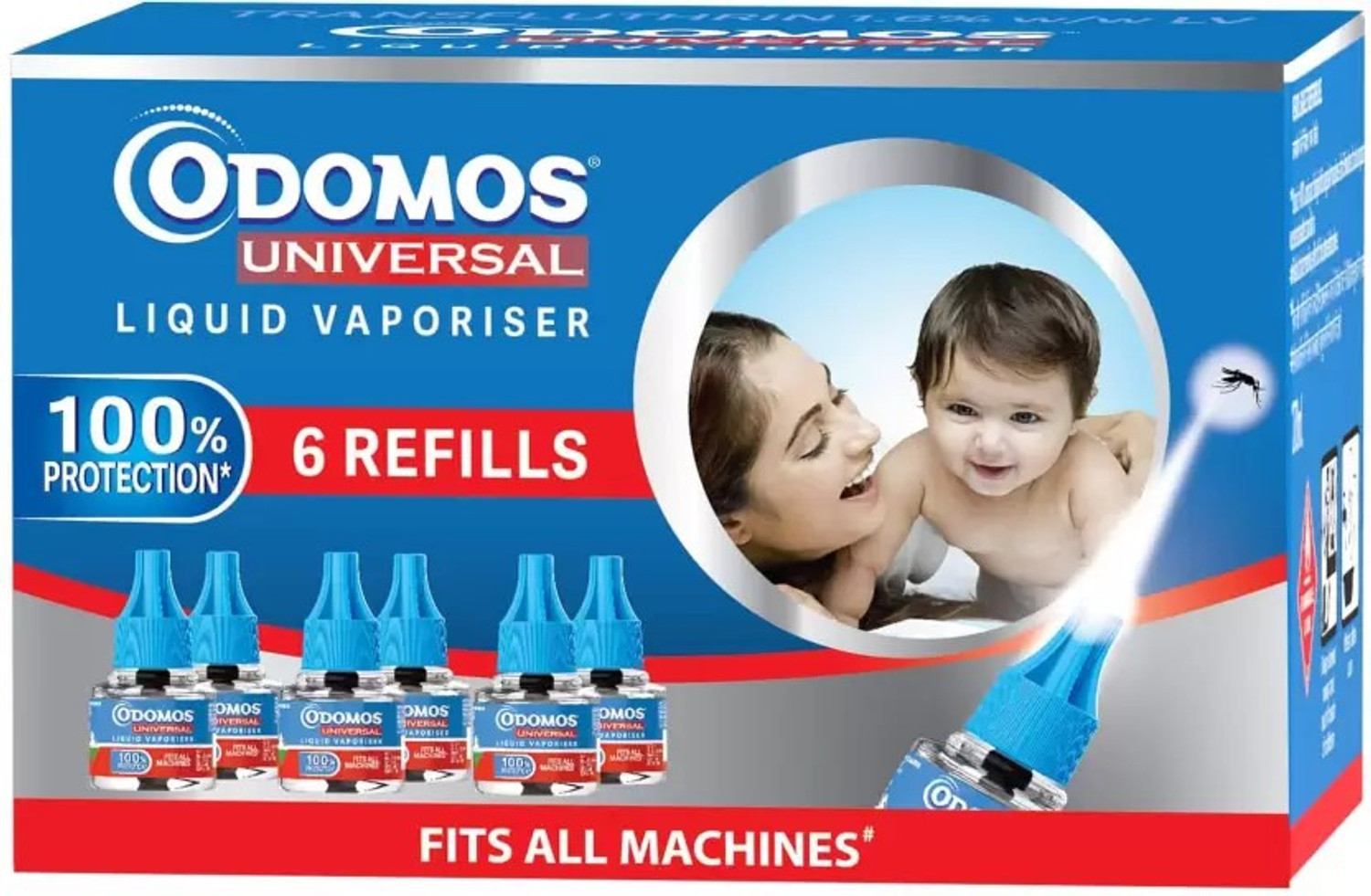 Image of Odomos Universal|Mosquito Repellent|100% Protection|Fits all standard machines|45ml x 6 Mosquito Vaporiser Refill