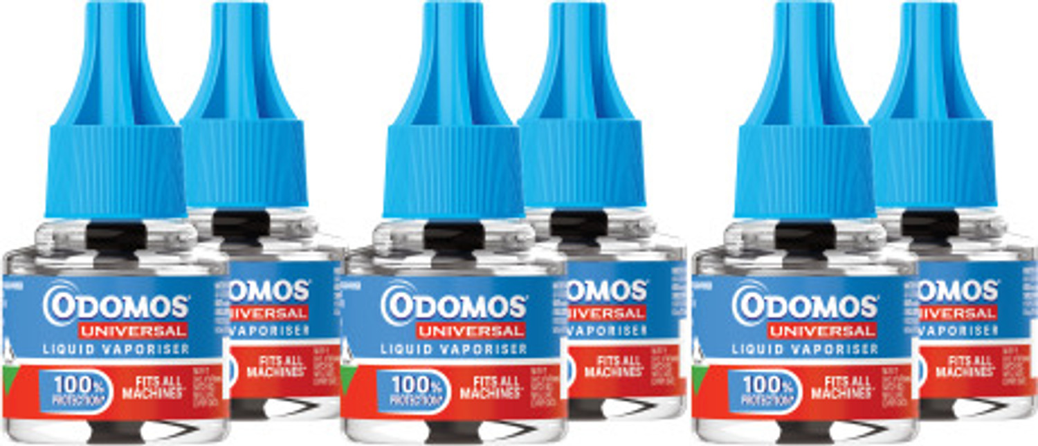 Image of Odomos Universal|Mosquito Repellent|100% Protection|Fits all standard machines|45ml x 6 Mosquito Vaporiser Refill