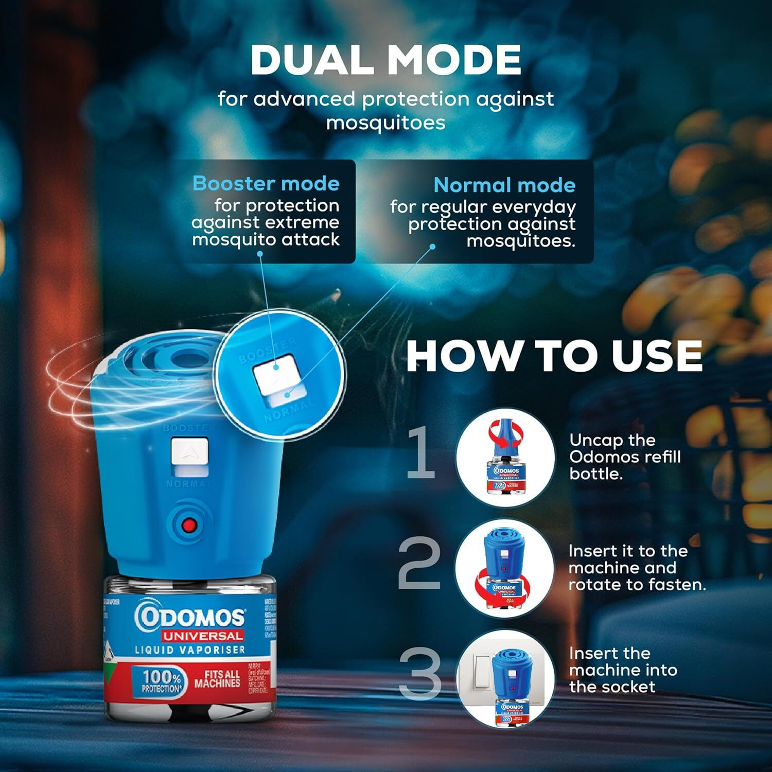 Image of Odomos Universal|Mosquito Repellent|100% Protection|Fits all standard machines|45ml x 6 Mosquito Vaporiser Refill