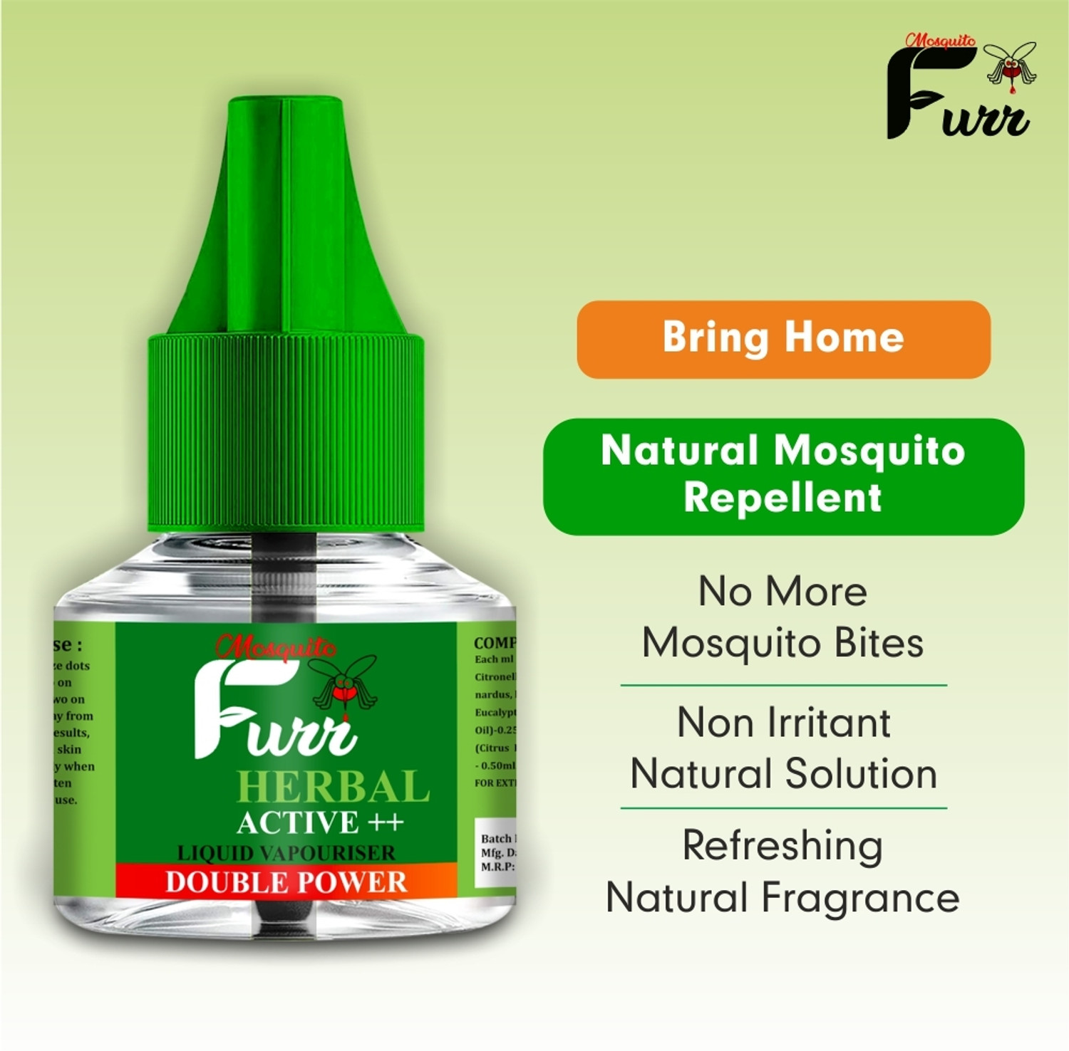 Image of Mosquito Furr Herbal Active++ Liquid Vaporizer Double Power Mosquito Vaporiser Refill