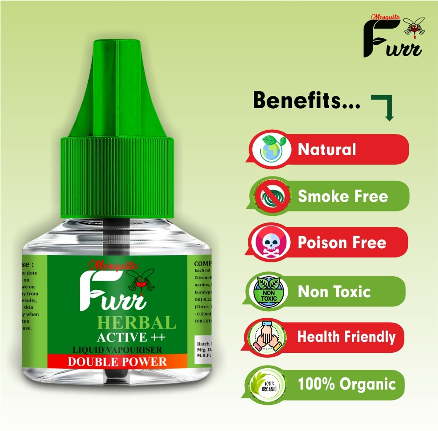 Image of Mosquito Furr Herbal Active++ Liquid Vaporizer Double Power Mosquito Vaporiser Refill