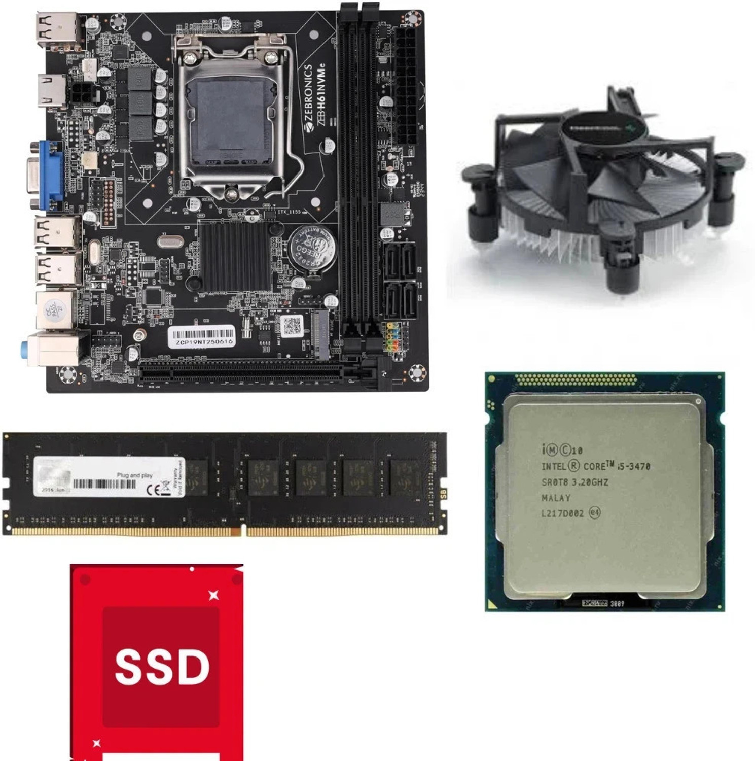 Image of ZEBRONICS H61-i5-3rd(3470 /3570 /3470s)-8G-128GBSSD-W10-COMBO LGA 775Socket ATX Intel H61 Chipset DDR3 Motherboard for Desktop