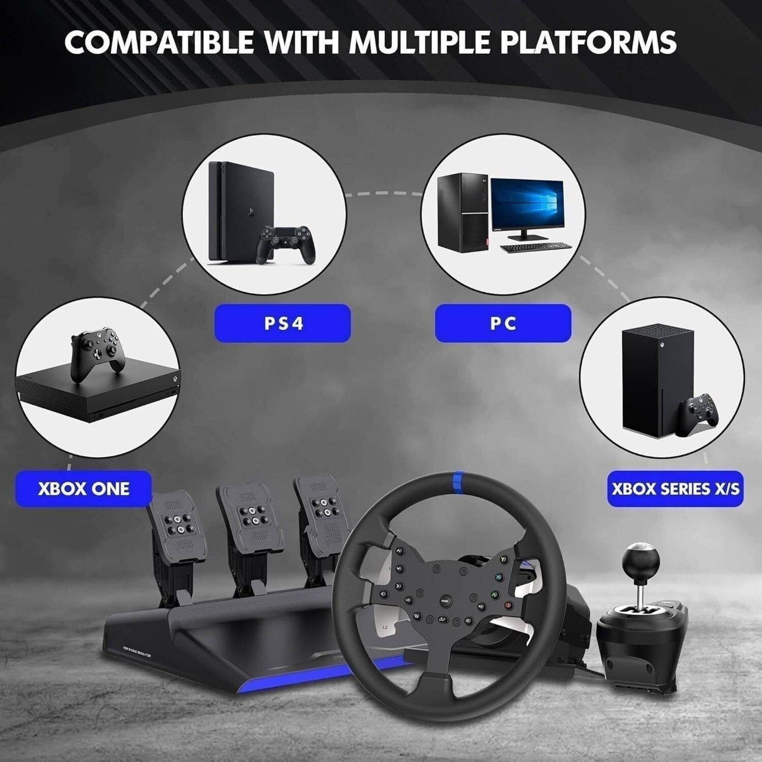Image of HG WORLD V99 Gaming Steering Wheel with Force Feedback , 270 /900 Rotation Racing Wheel 6+1 Gear Shifter, TPR rubber grip GB with 3.2Nm of torque, Perfect Gift for racing gamers