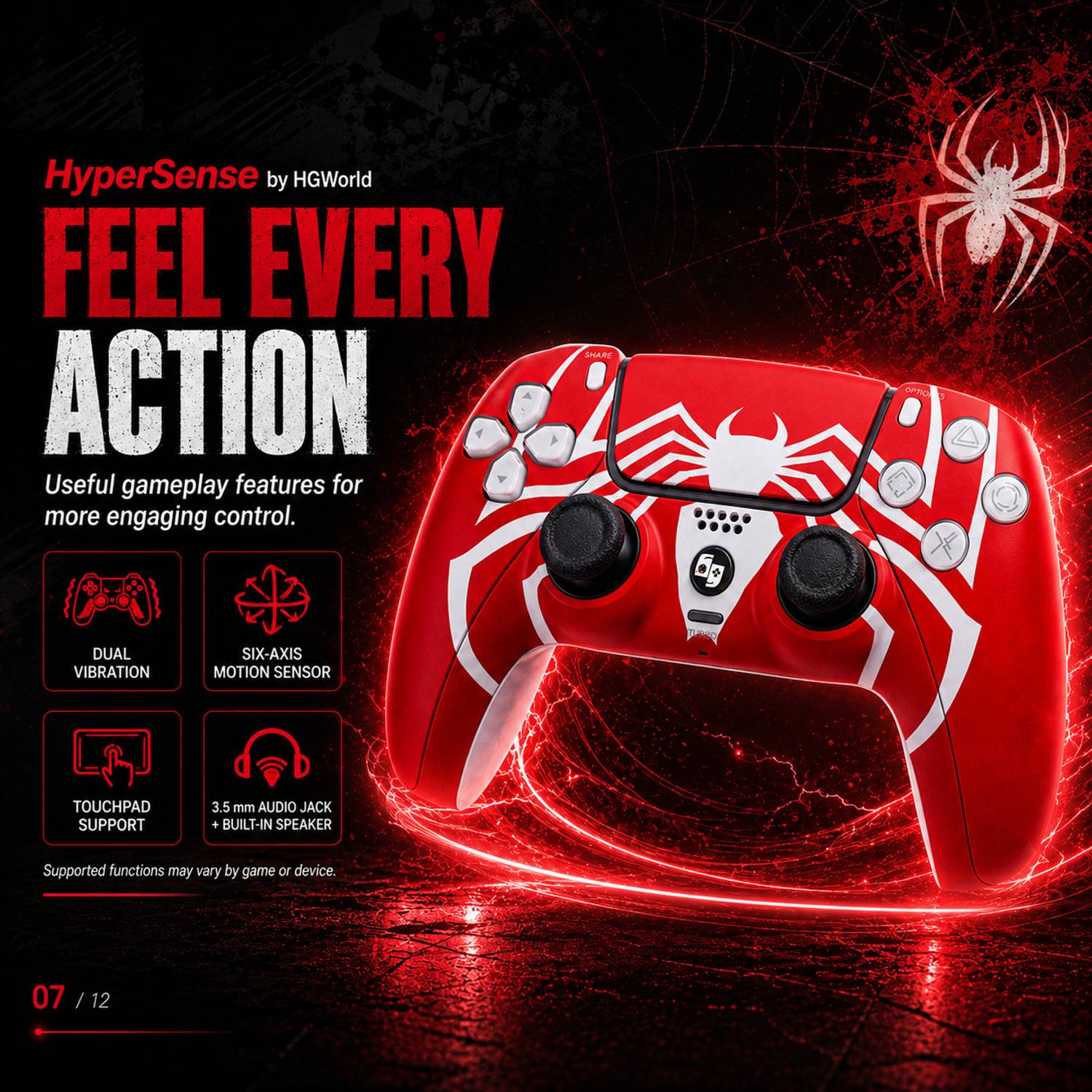 HG WORLD PS4 Wireless Controller with Clicky Trigger,PS5 Style,Spider Edition DualShock 4 Bluetooth Gamepad - Image 3
