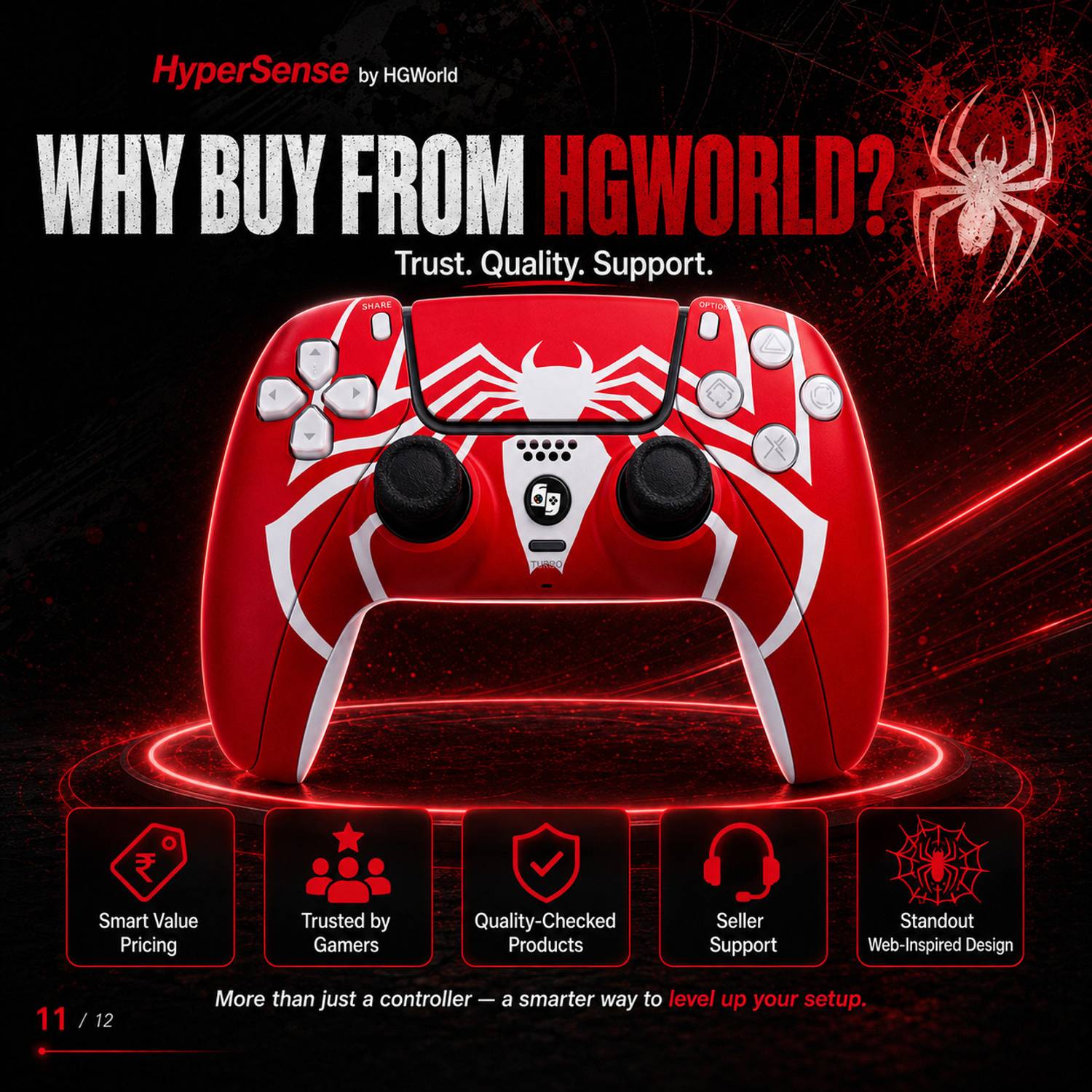 HG WORLD PS4 Wireless Controller with Clicky Trigger,PS5 Style,Spider Edition DualShock 4 Bluetooth Gamepad - Image 4